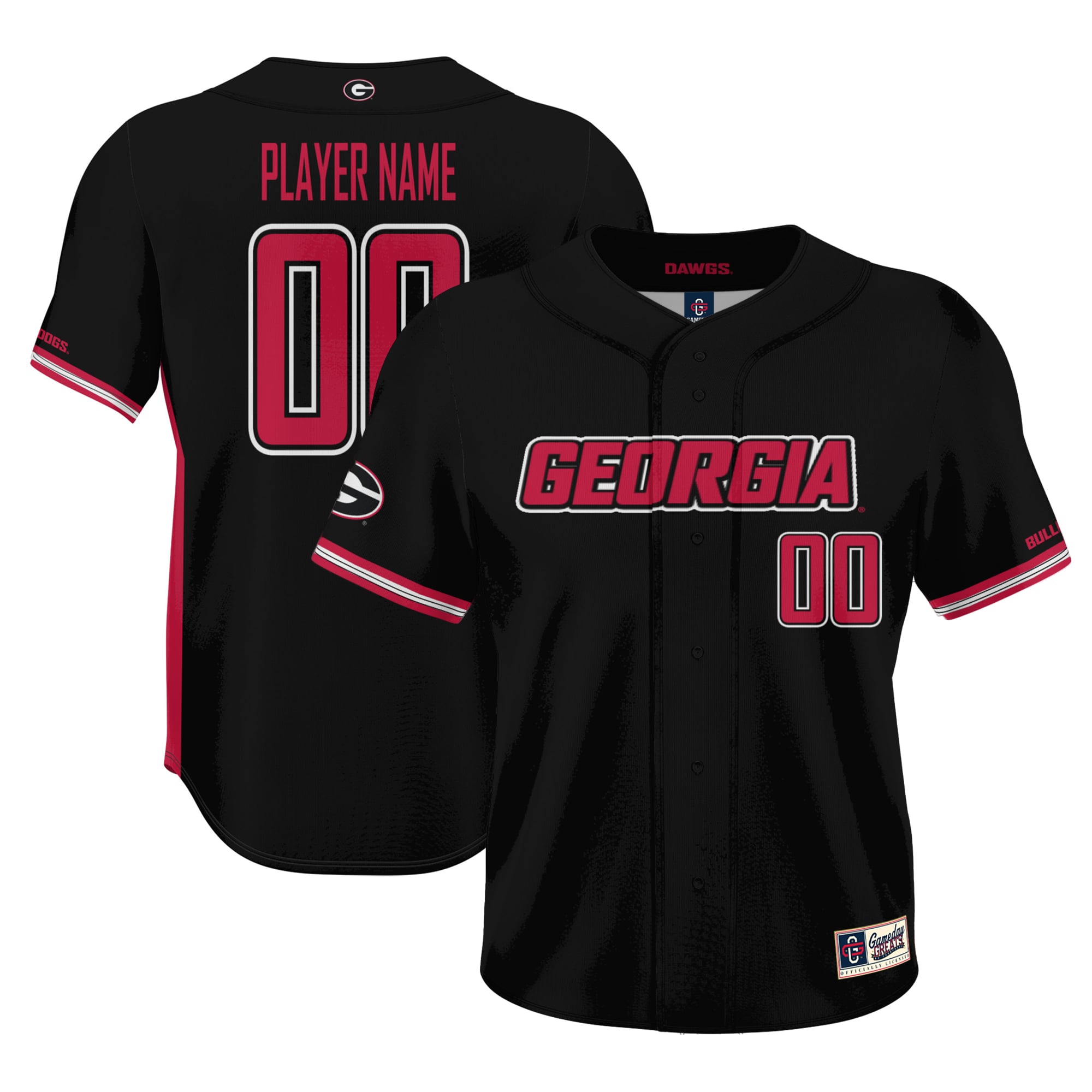 Georgia Bulldogs Lightweight Baseball Jersey Black - front and back view