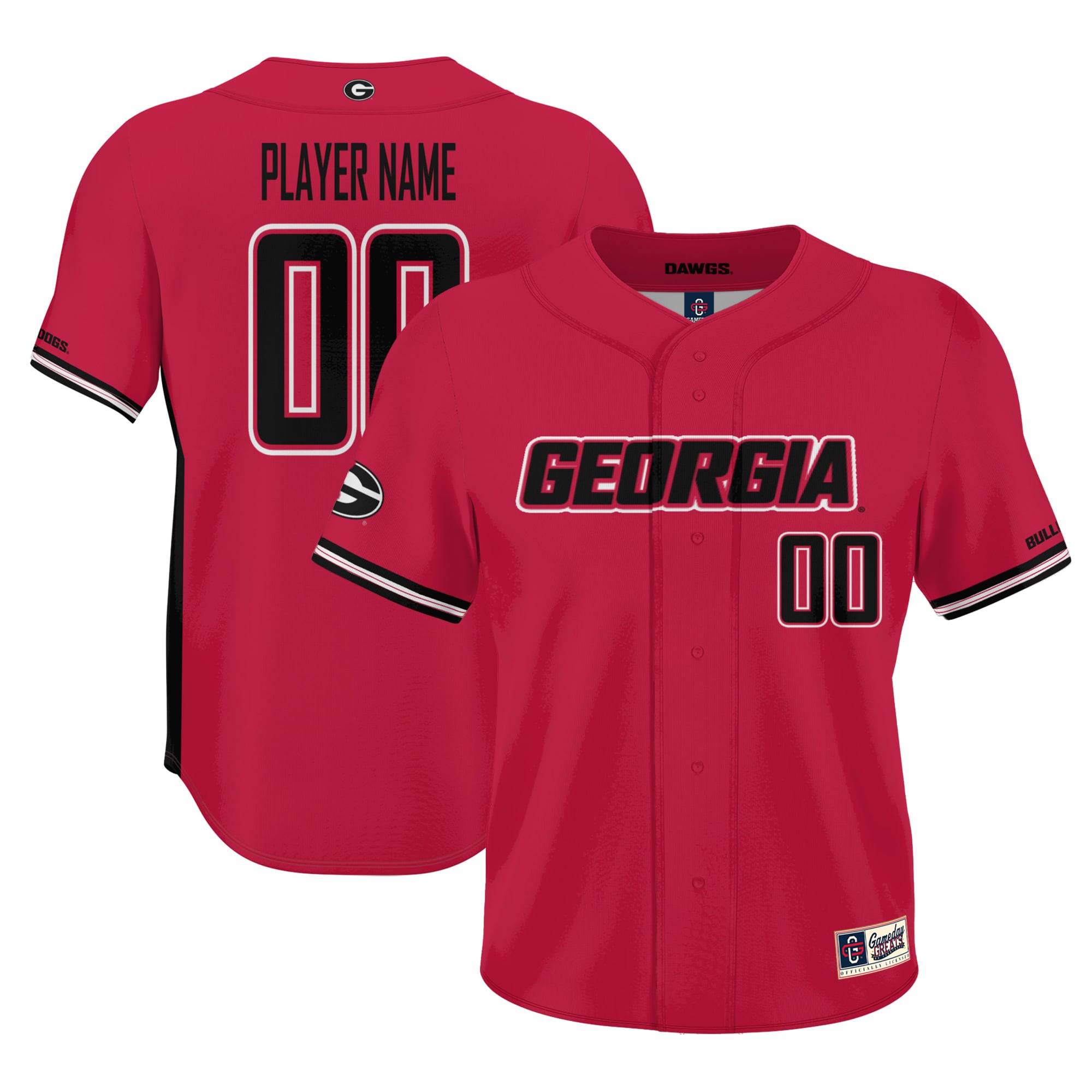 Georgia Bulldogs Youth Lightweight Baseball Jersey Red - front and back view