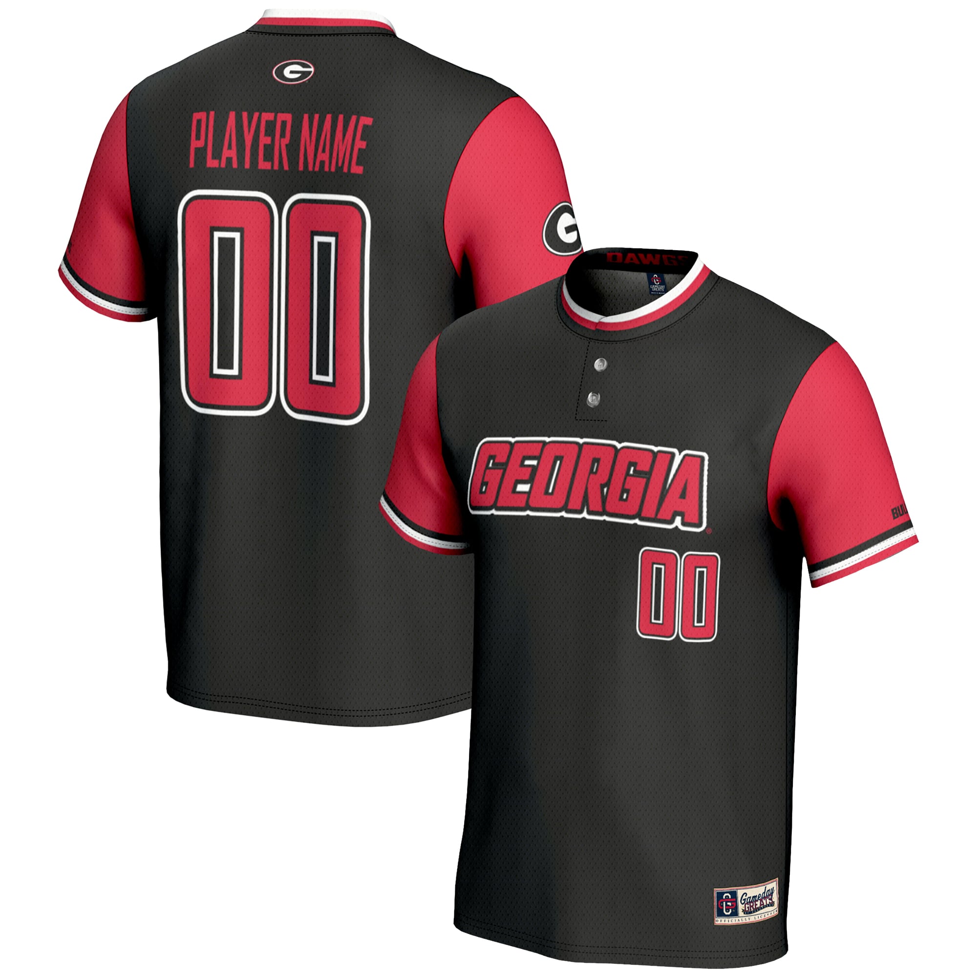 Georgia Bulldogs Unisex Lightweight Softball Jersey Black - front and back view