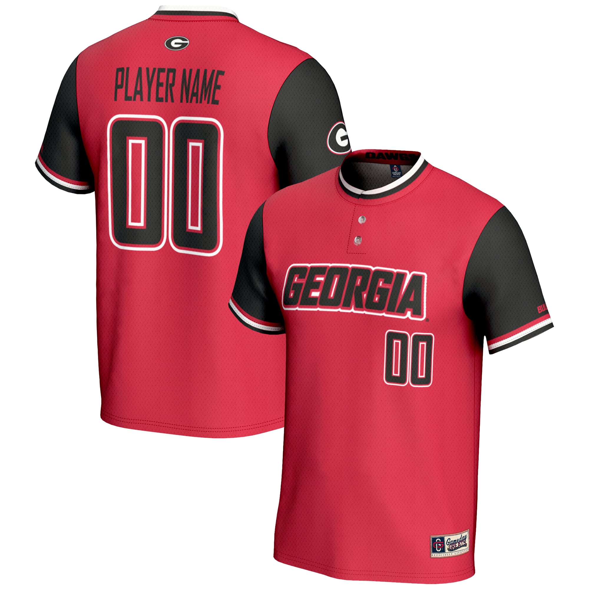 Georgia Bulldogs Unisex Lightweight Softball Jersey Red - front and back view
