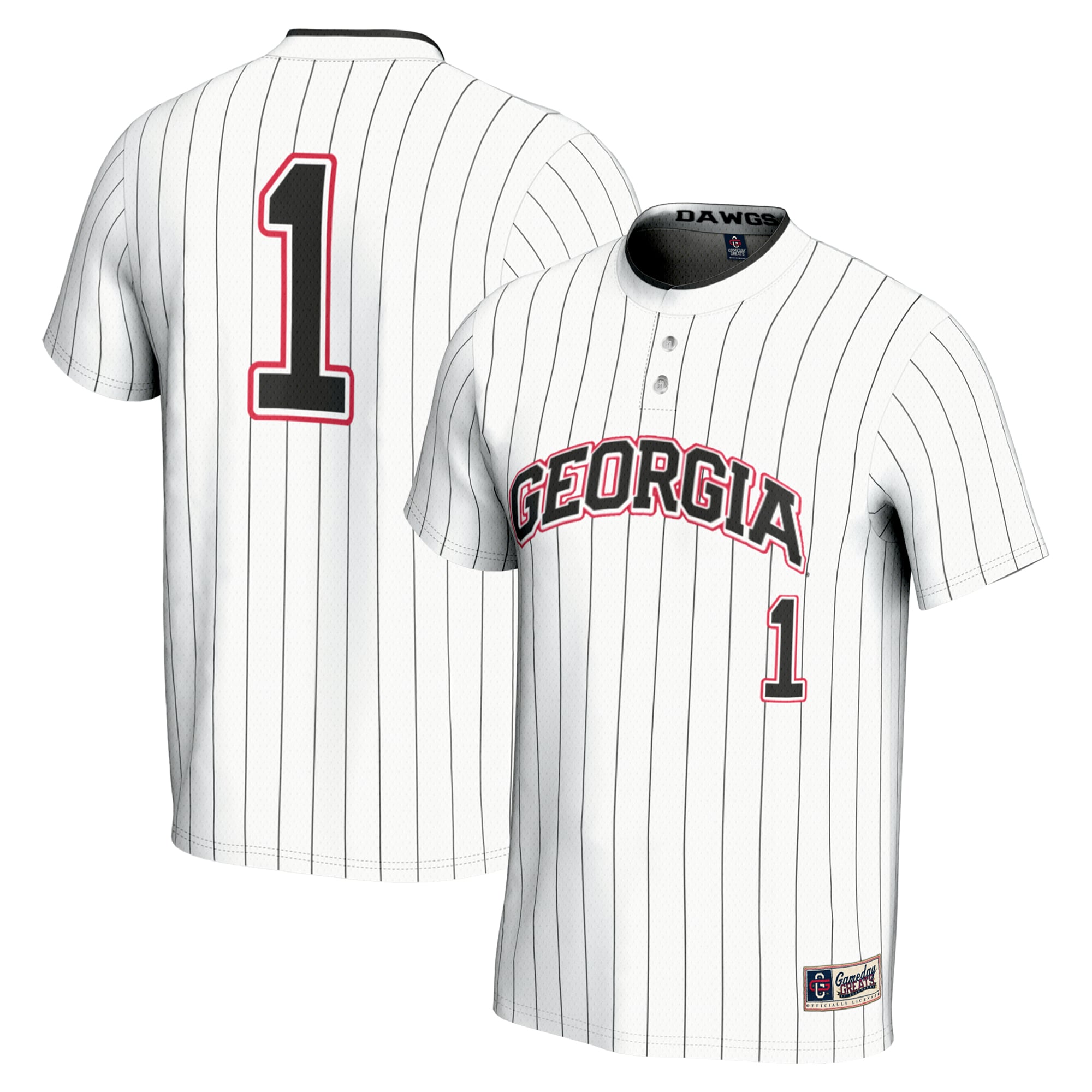 #1 Georgia Bulldogs Unisex Lightweight Softball Jersey White - front and back view