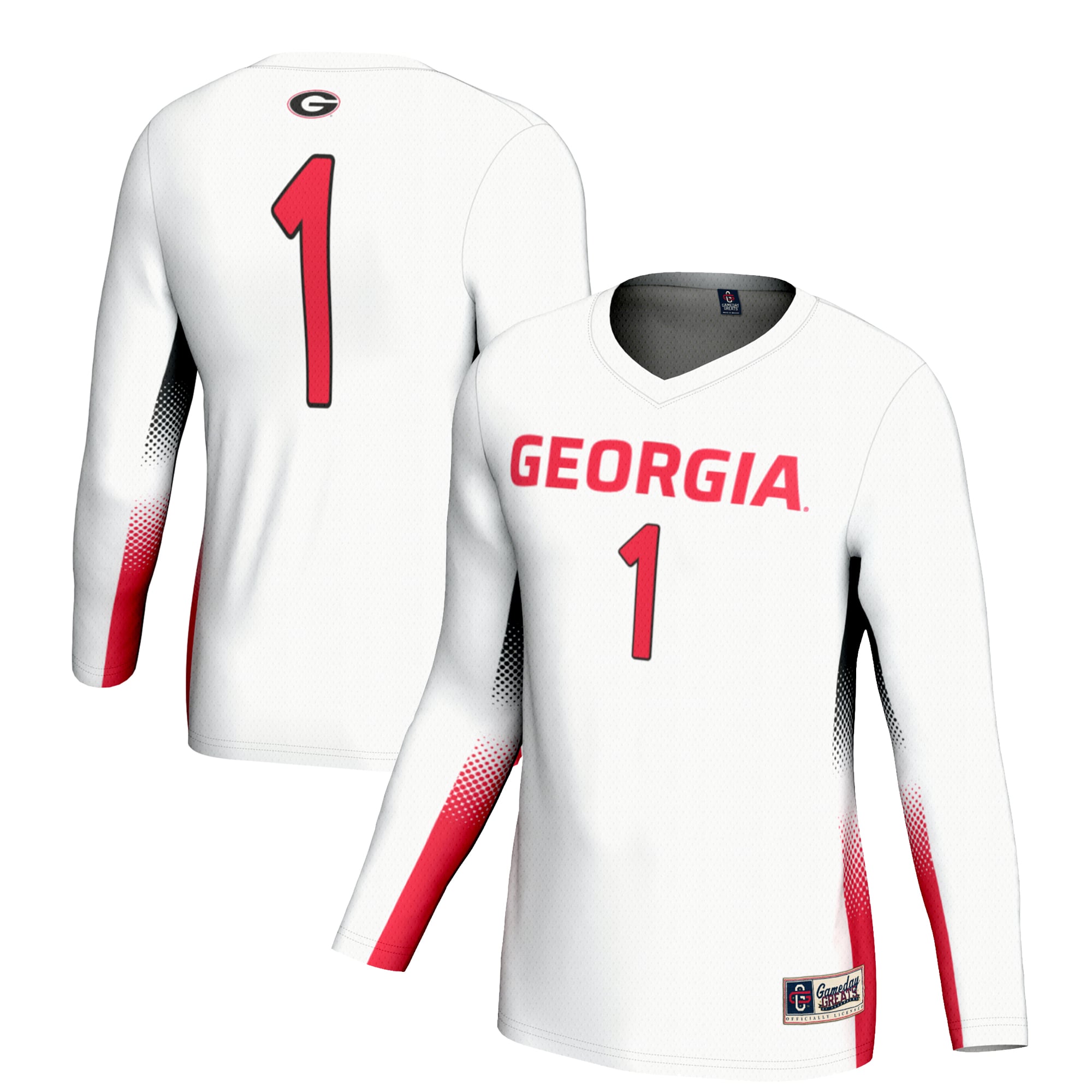#1 Georgia Bulldogs Unisex Lightweight Volleyball Jersey White - front and back view