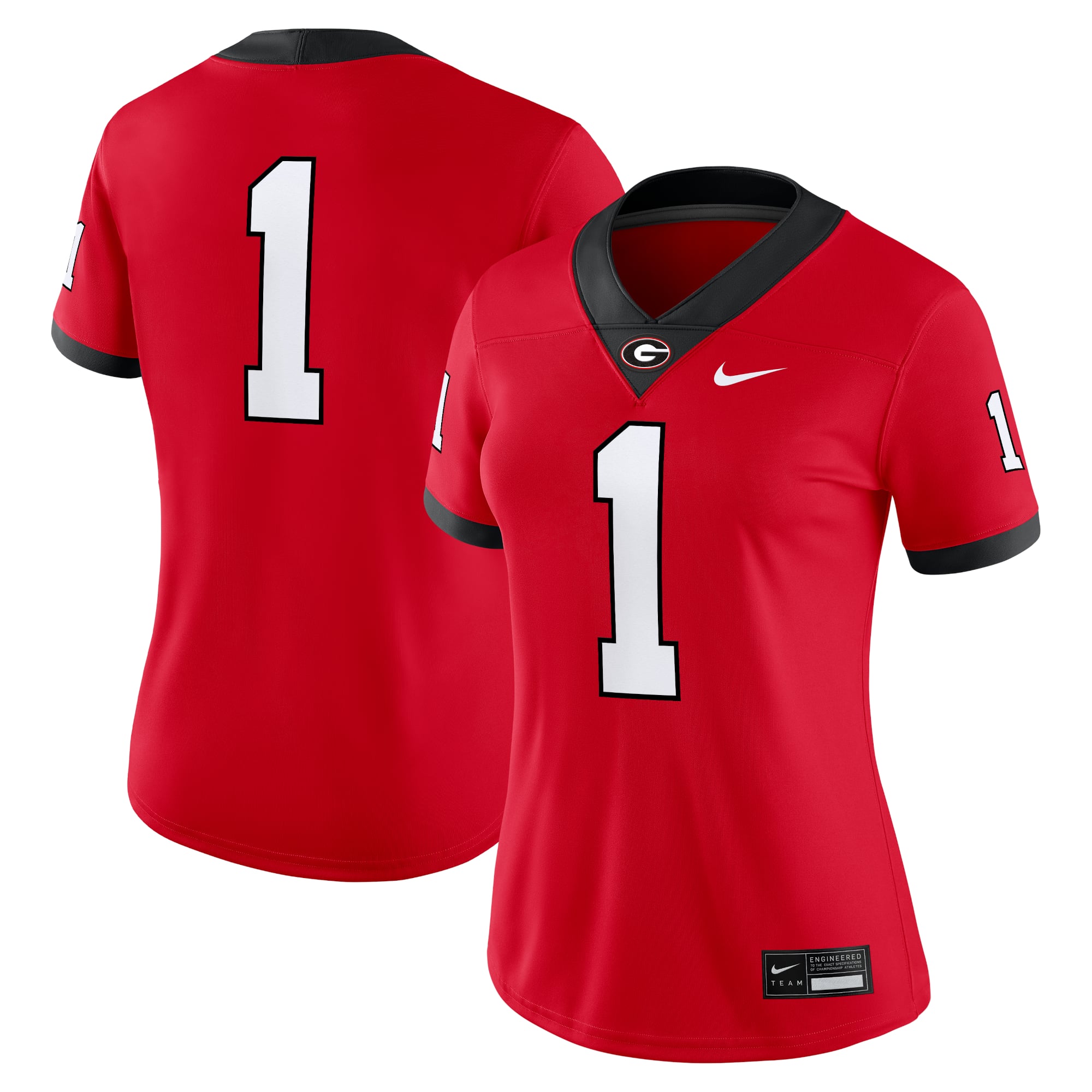 #1 Georgia Bulldogs Women's Jersey Red - front and back view