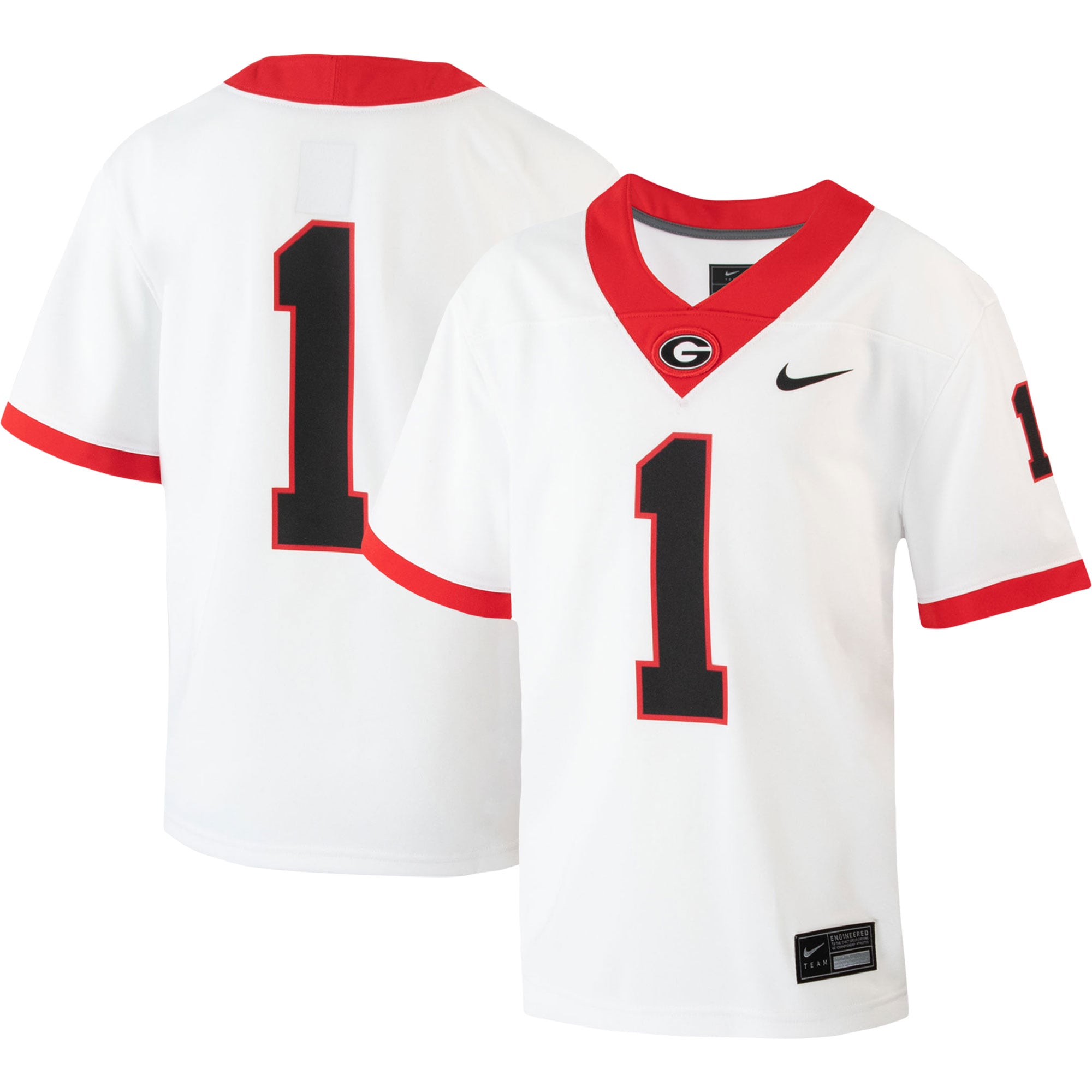 #1 Georgia Bulldogs Youth Away Jersey White - front and back view