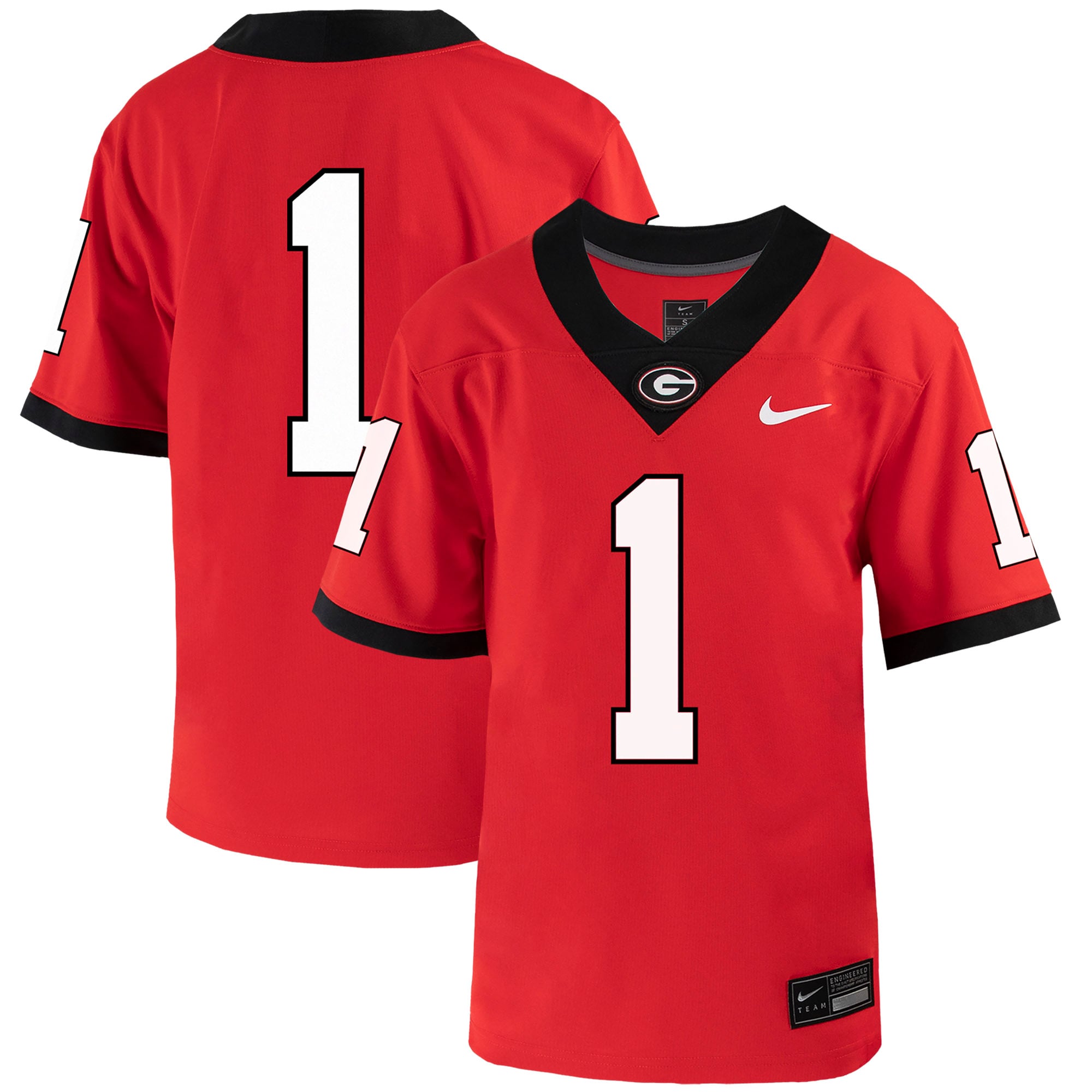 #1 Georgia Bulldogs Youth Home Jersey Red - front and back view