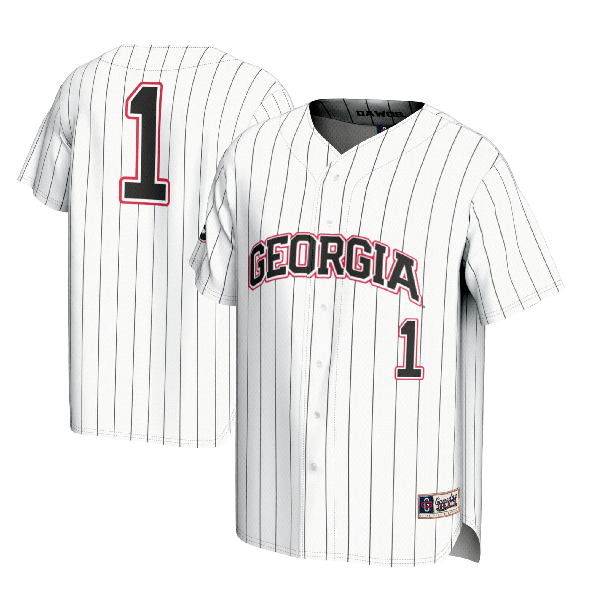 #1 Georgia Bulldogs Youth Lightweight Baseball Jersey White - front and back view