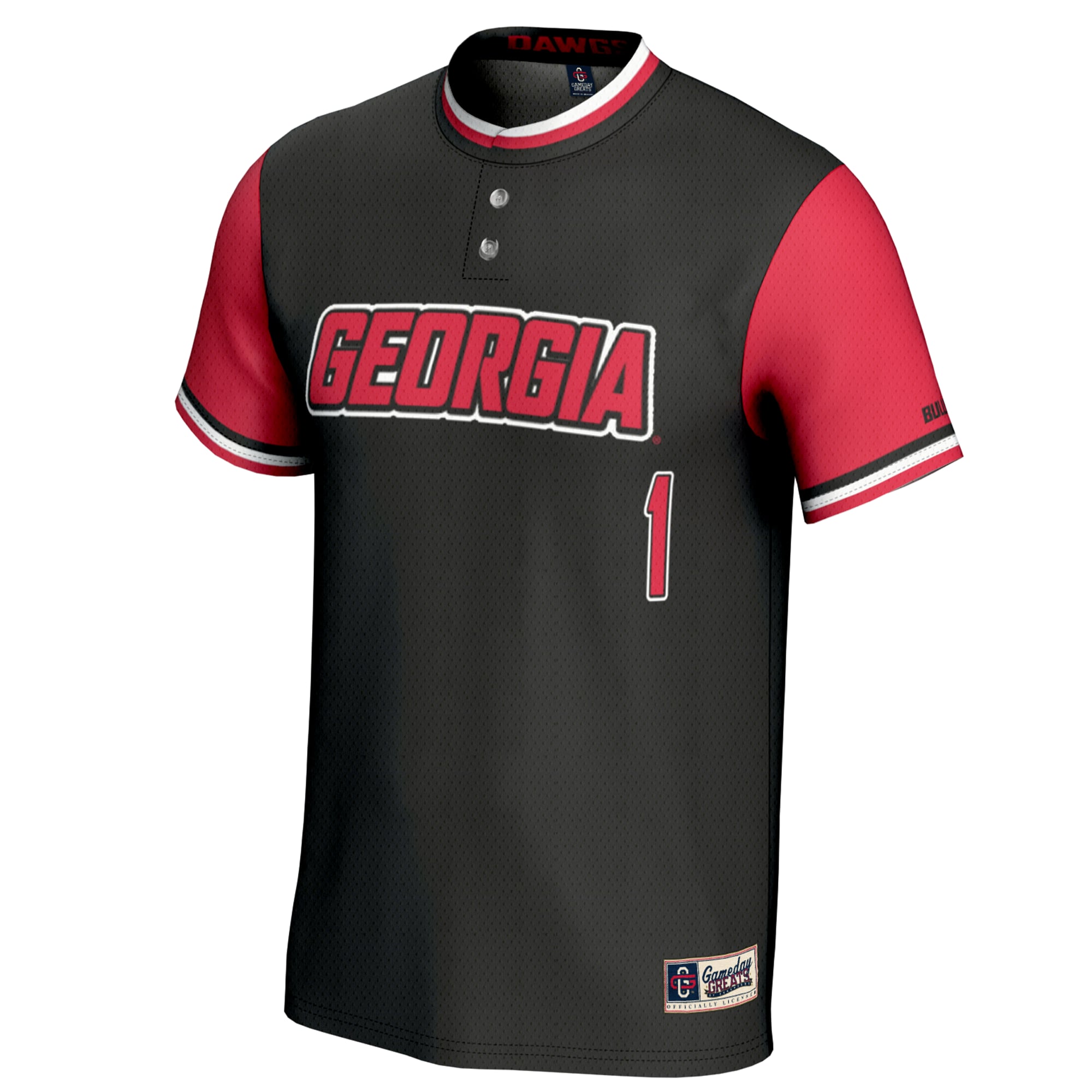 #1 Georgia Bulldogs Youth Lightweight Softball Jersey Black - front view