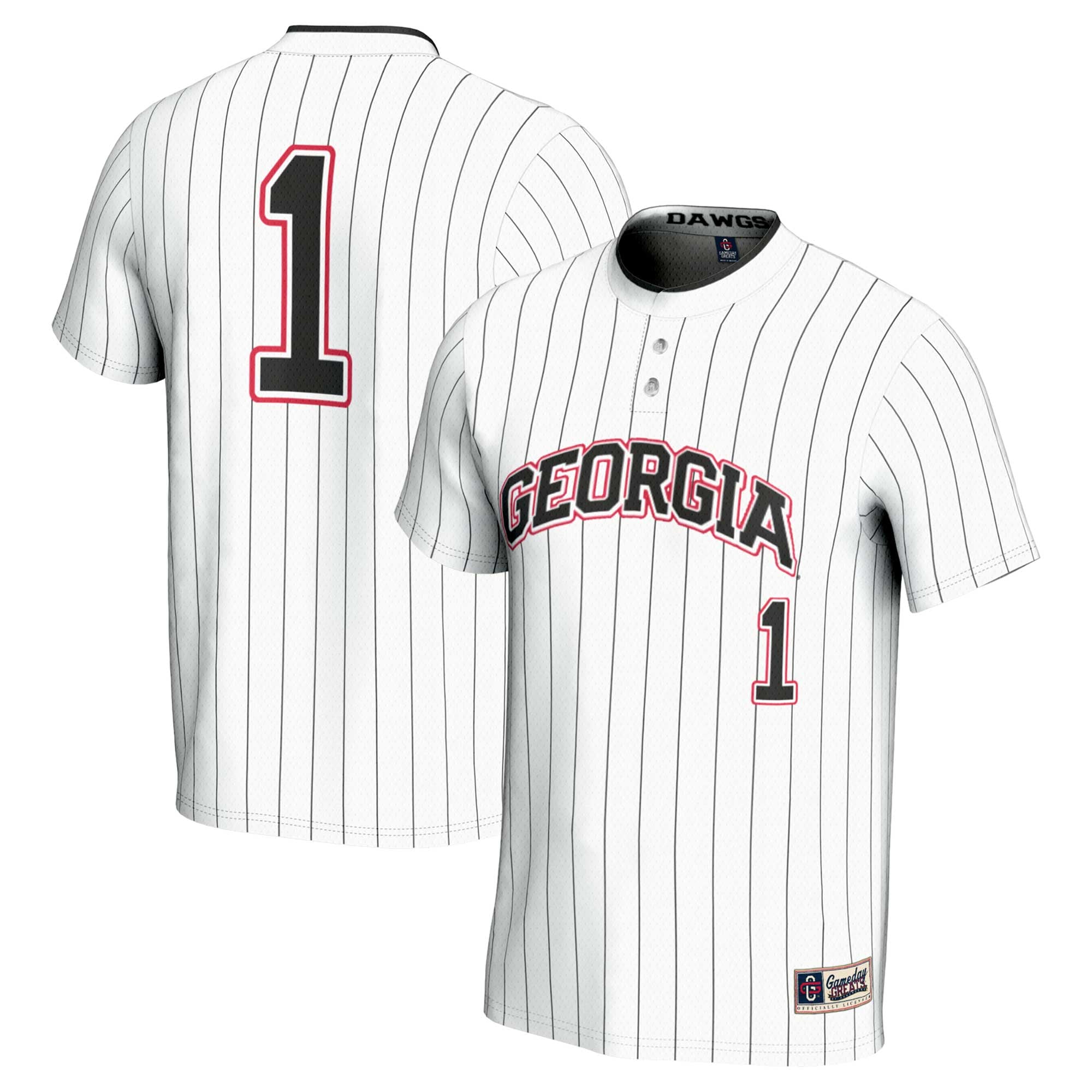 #1 Georgia Bulldogs Youth Lightweight Softball Jersey White - front and back view