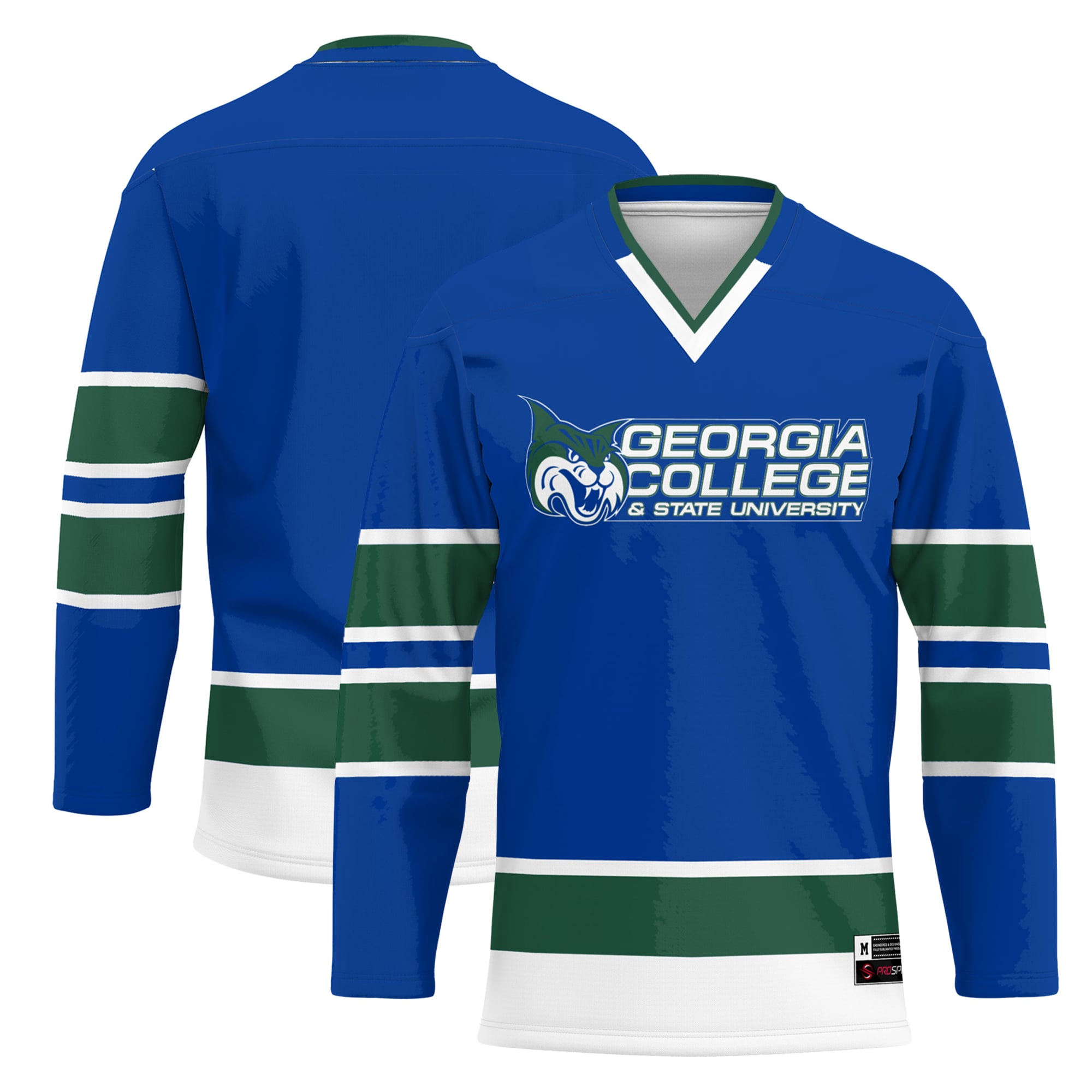Georgia College Bobcats Hockey Jersey Blue - front and back view