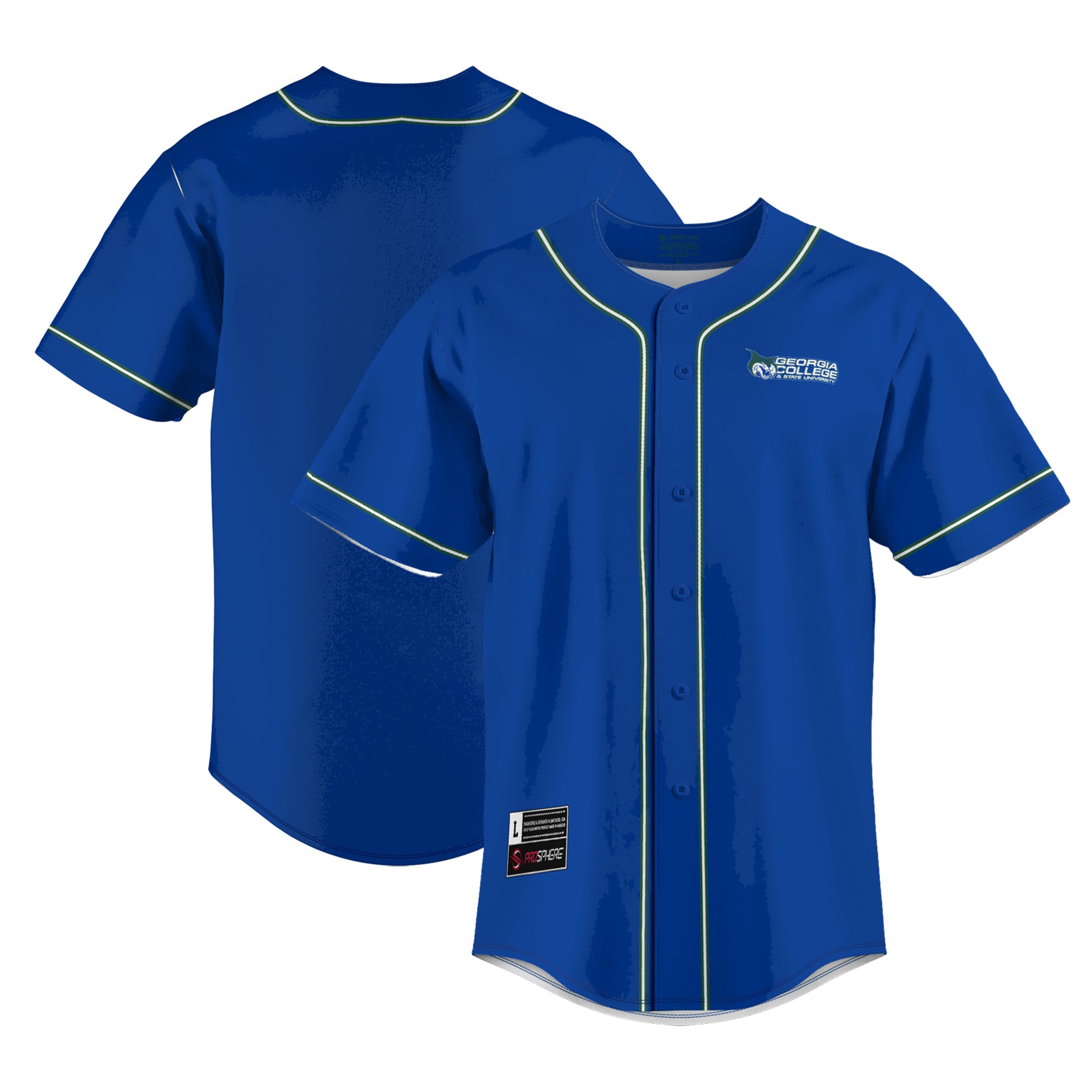 Georgia College Bobcats Youth Lightweight Baseball Jersey Blue - front and back view