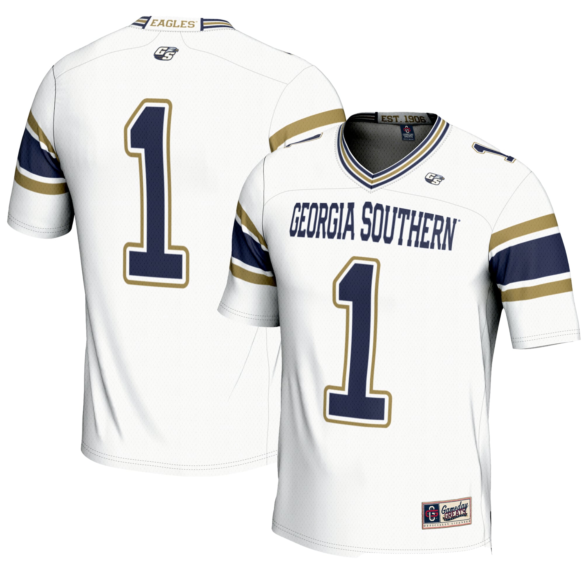 #1 Georgia Southern Eagles Endzone Football Jersey White - front and back view