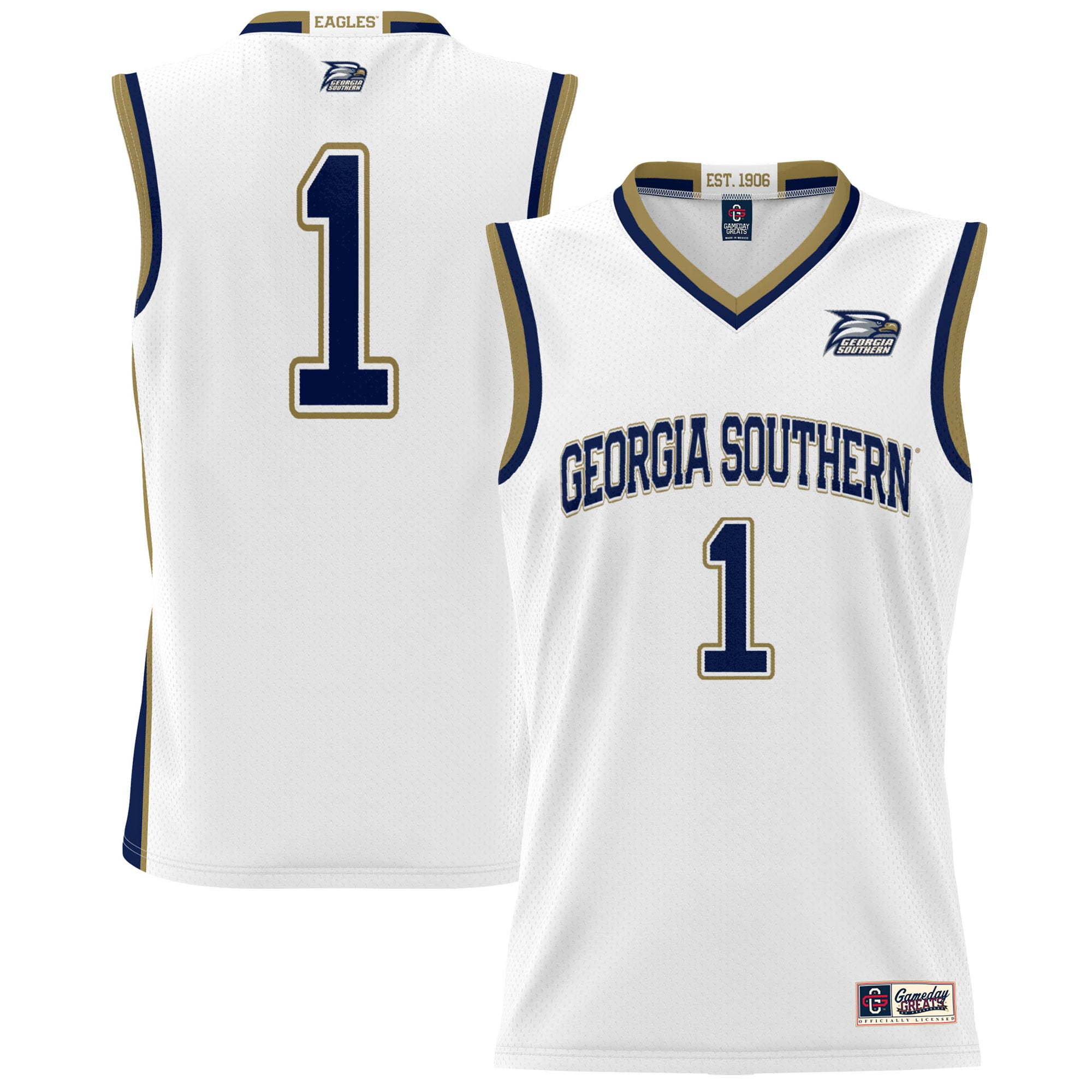 #1 Georgia Southern Eagles Youth Lightweight Basketball Jersey White - front and back view