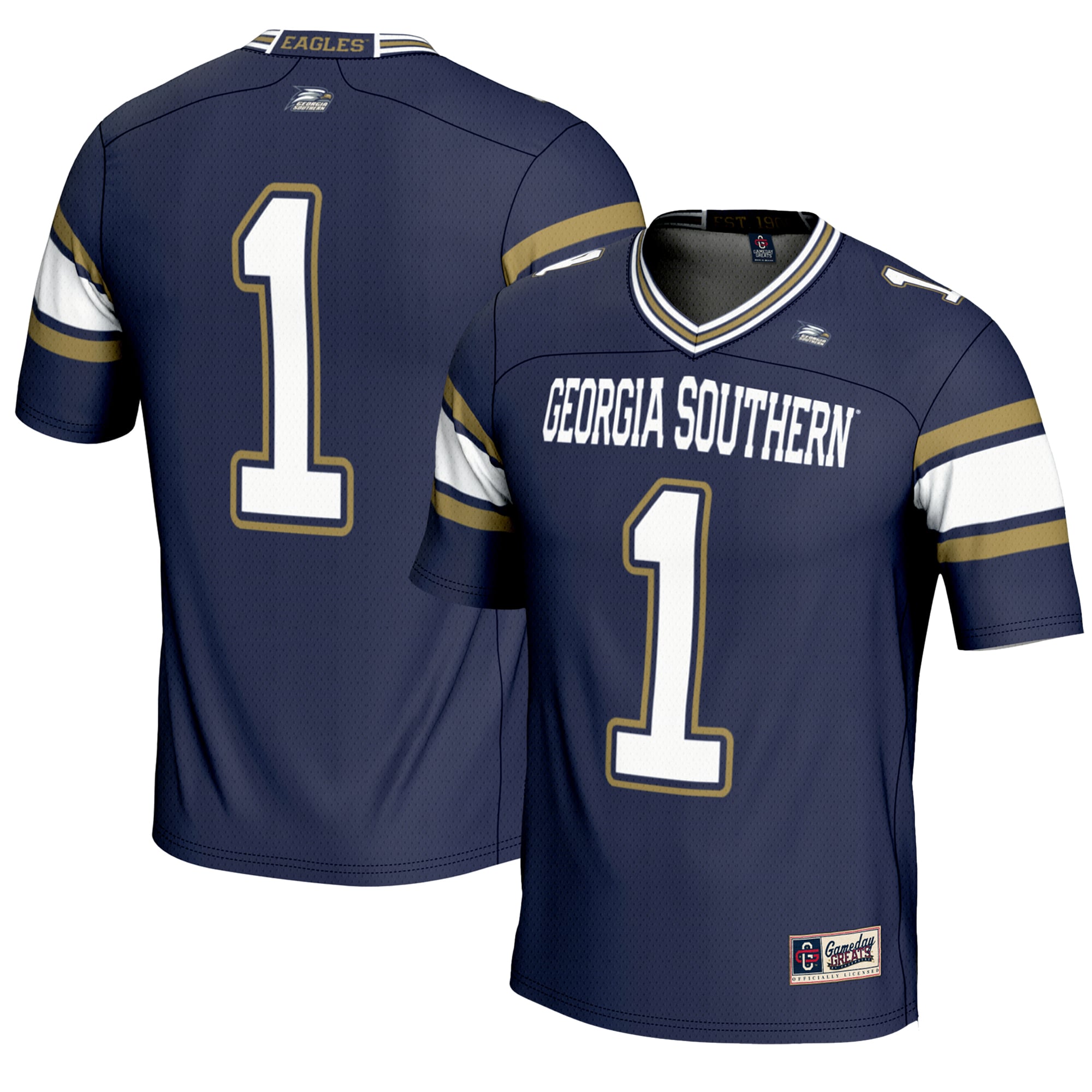 #1 Georgia Southern Eagles Youth Endzone Football Jersey Blue - front and back view