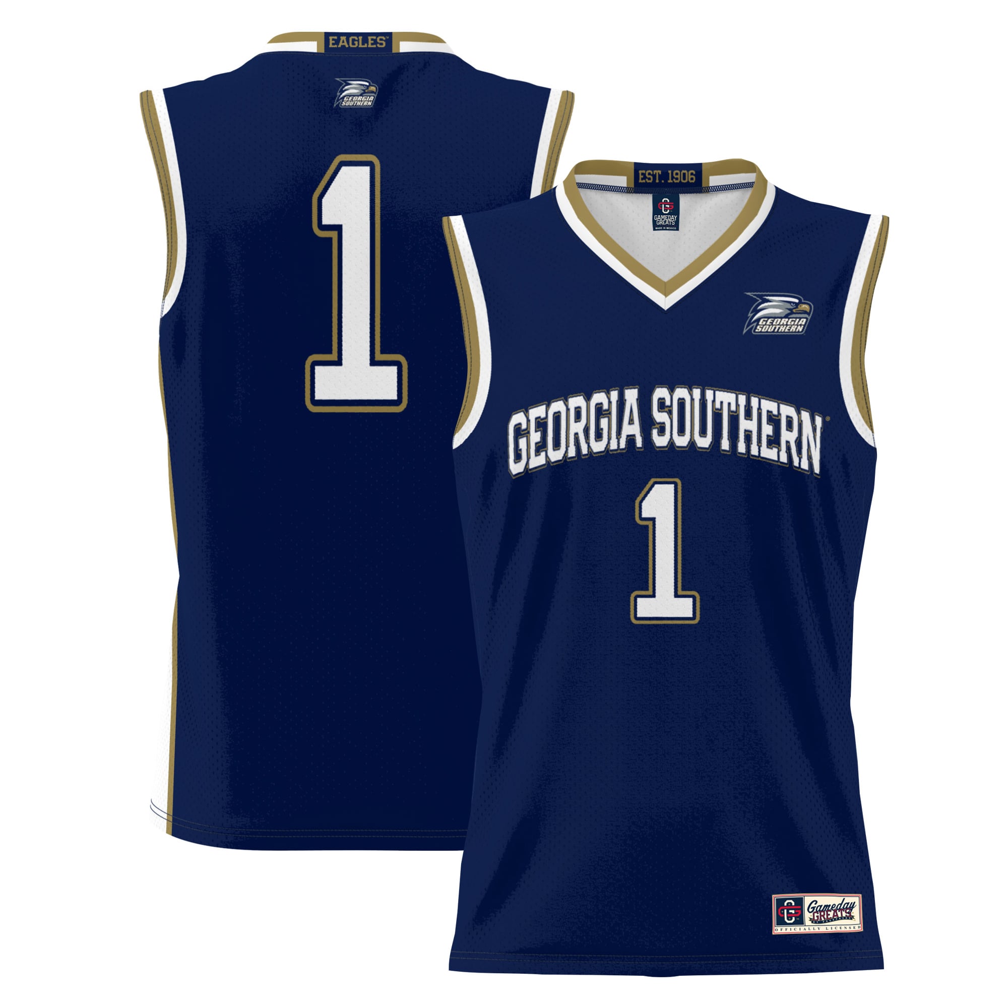 #1 Georgia Southern Eagles Youth Lightweight Basketball Jersey Blue - front and back view