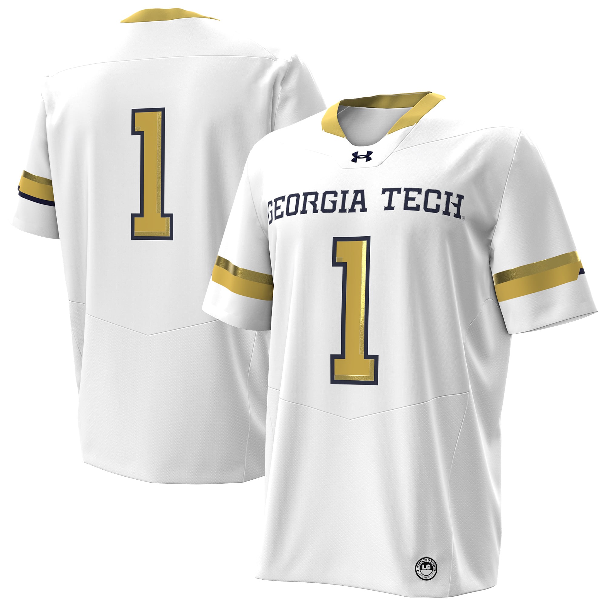 #1 Georgia Tech Yellow Jackets Away Football Jersey White - front and back view