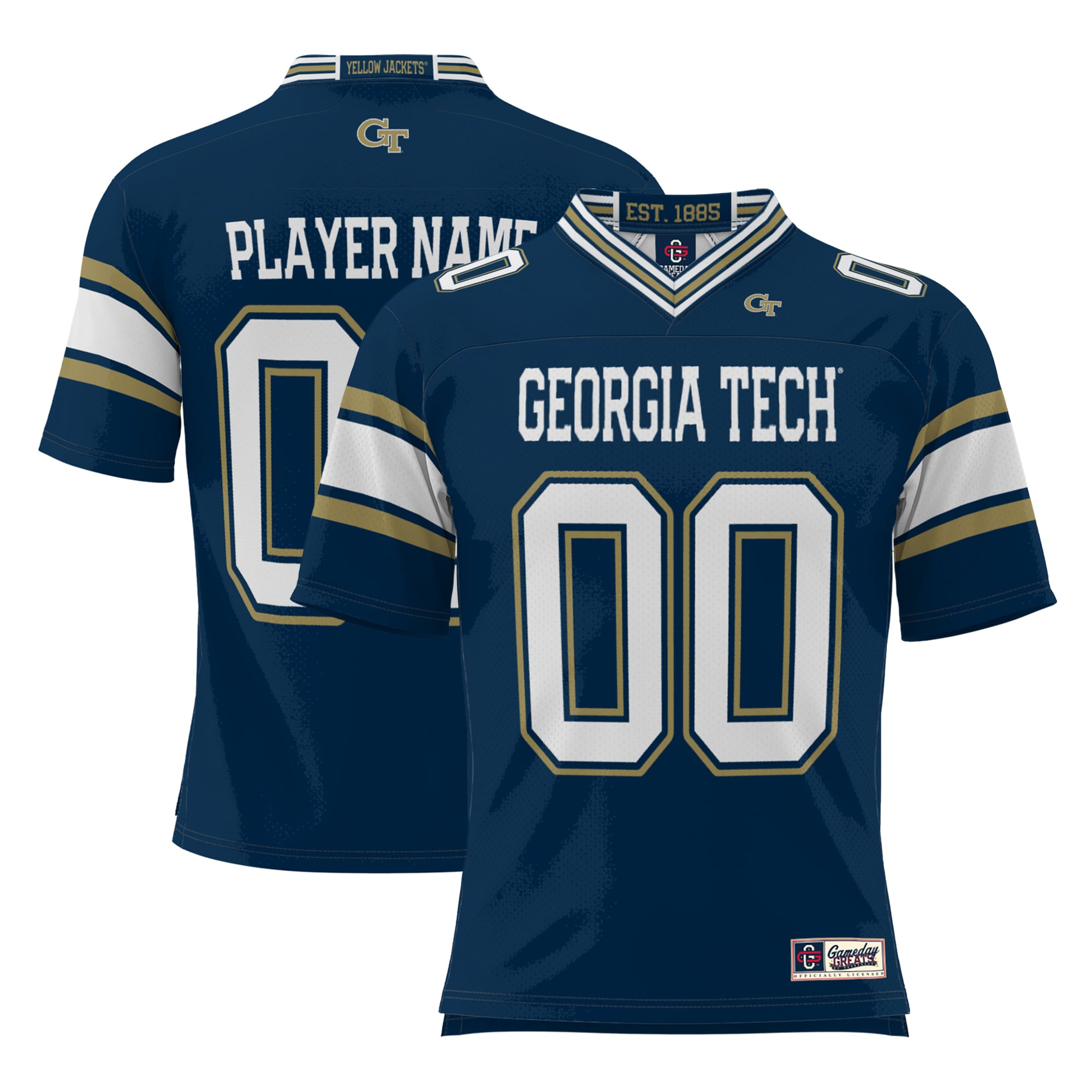 Georgia Tech Yellow Jackets Football Jersey Navy - front and back view
