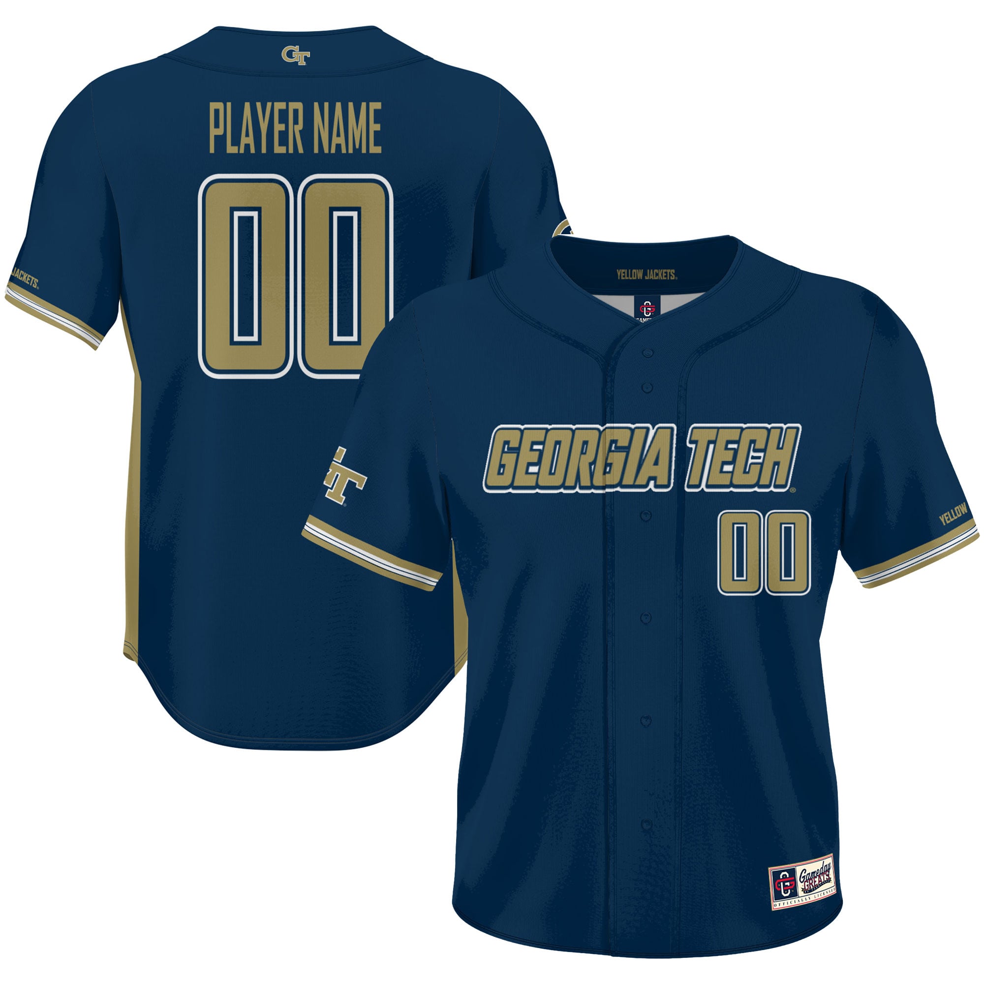 Georgia Tech Yellow Jackets Lightweight Baseball Jersey Navy - front and back view