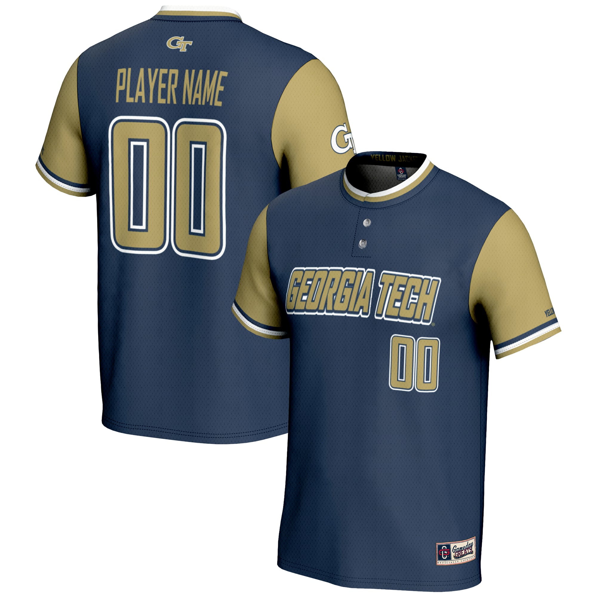 Georgia Tech Yellow Jackets Lightweight Softball Jersey Navy - front and back view