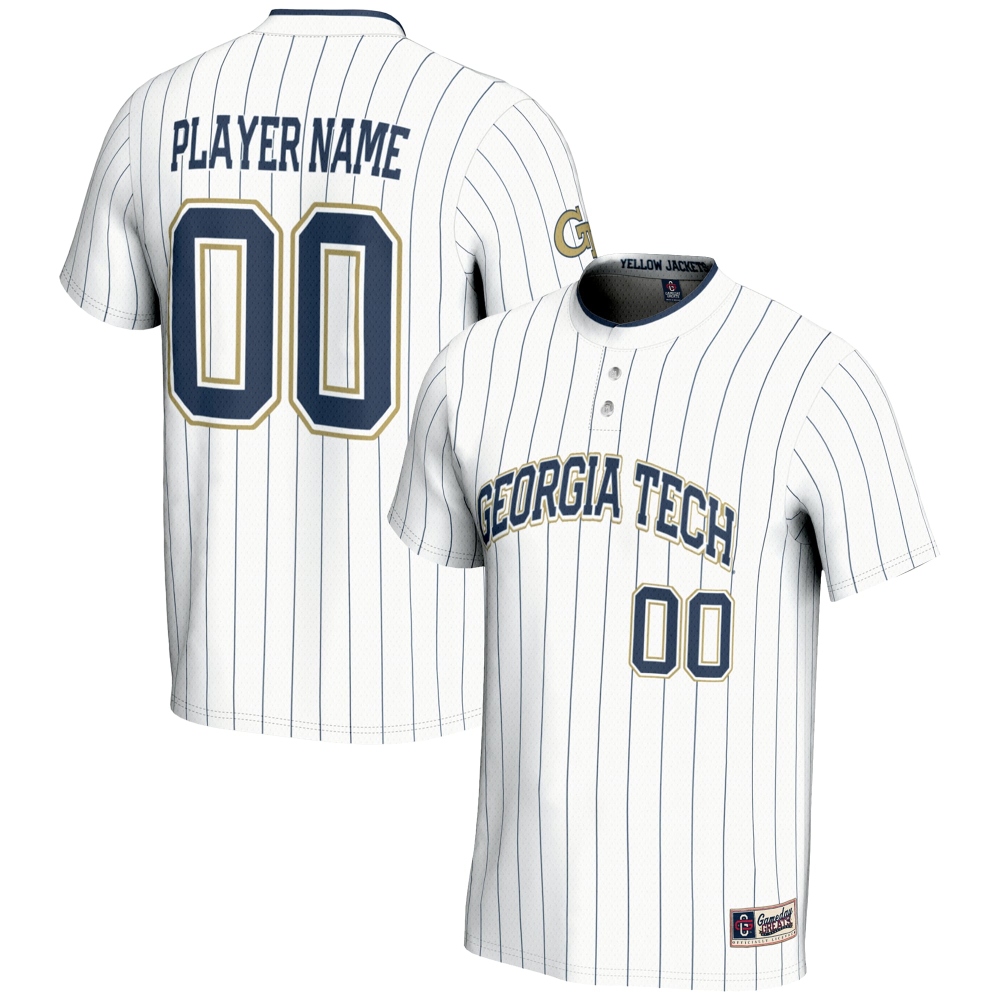 Georgia Tech Yellow Jackets Lightweight Softball Jersey White - front and back view
