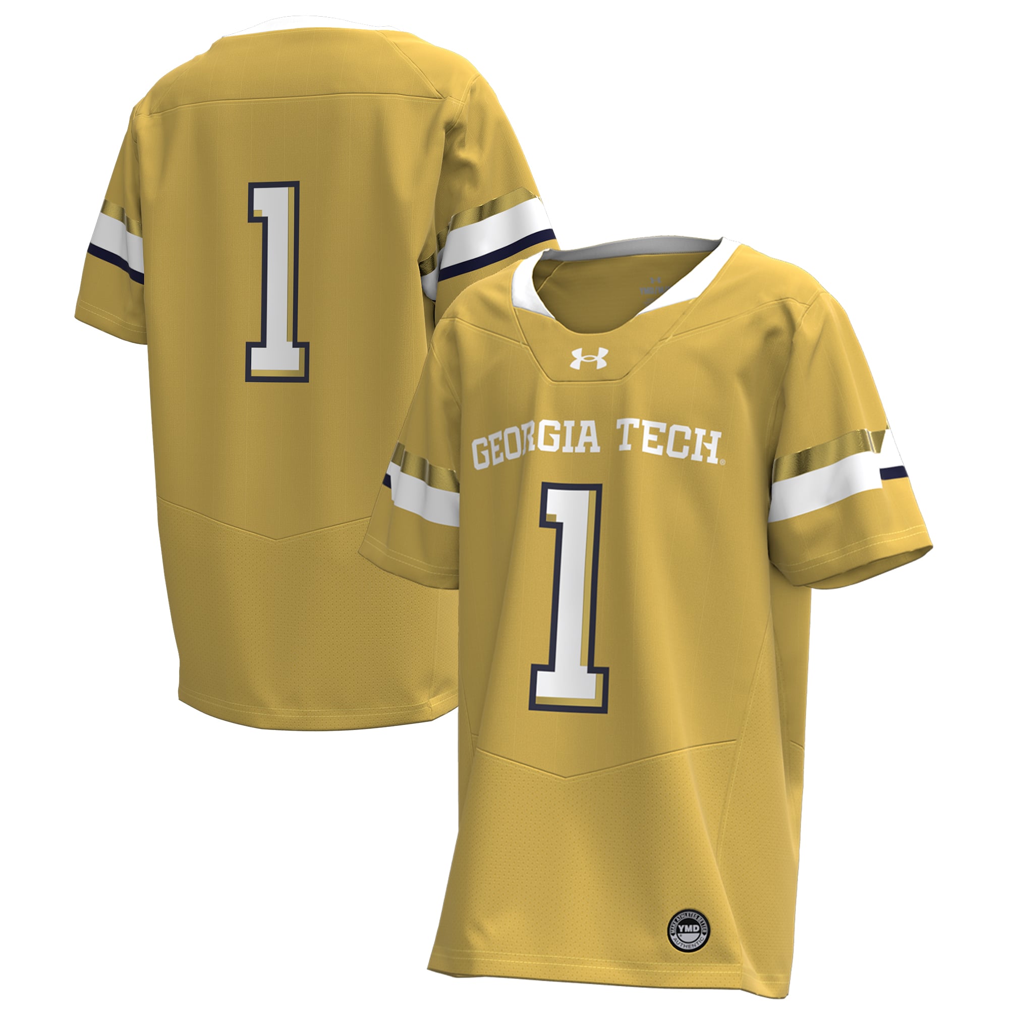 #1 Georgia Tech Yellow Jackets Youth Football Jersey Gold - front and back view
