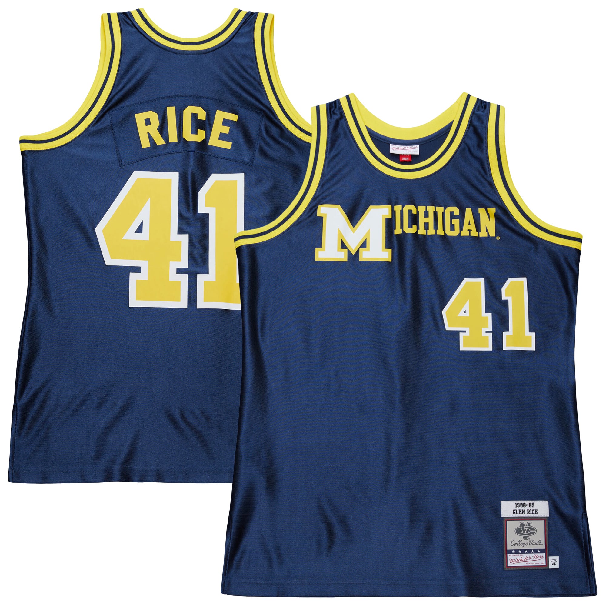Glen Rice Michigan Wolverines 1988/89 Jersey Navy - front and back view