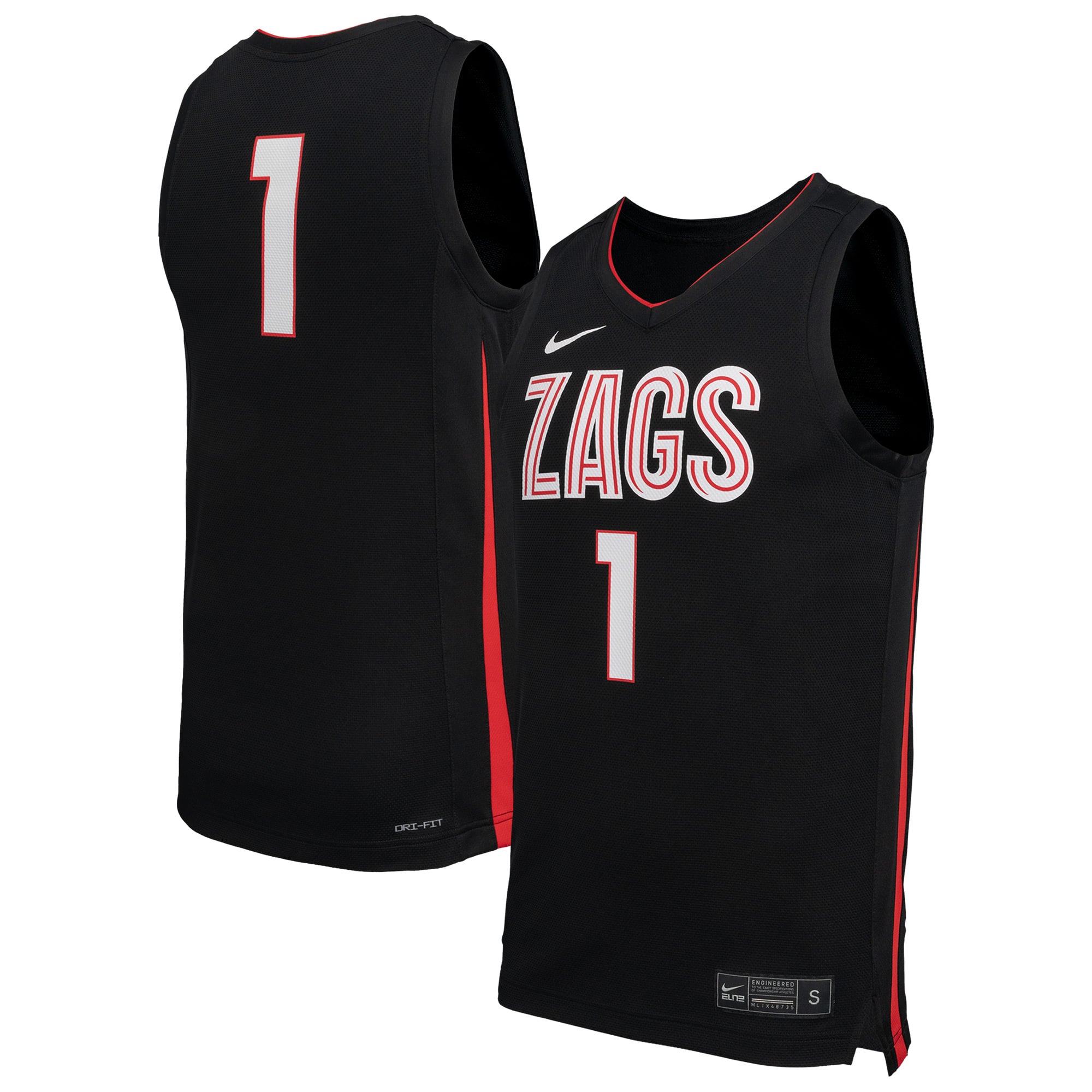 Gonzaga Bulldogs Basketball Jersey Black - front and back view
