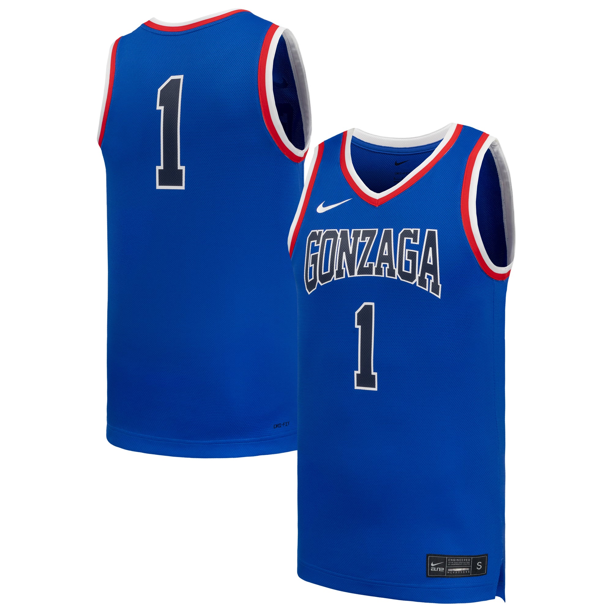 #1 Gonzaga Bulldogs Basketball Jersey Royal - front and back view