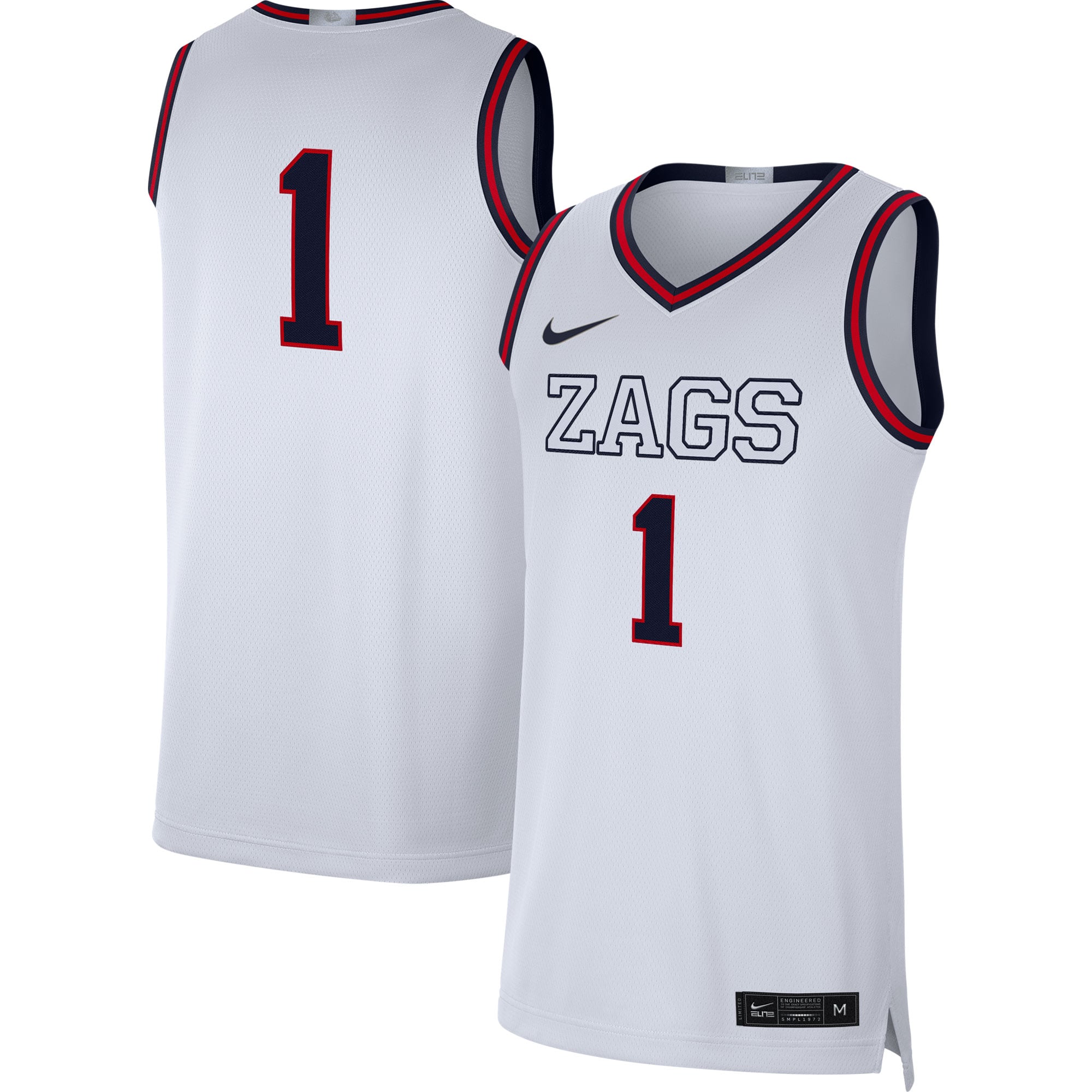 # Gonzaga Bulldogs Basketball Jersey White - front and back view