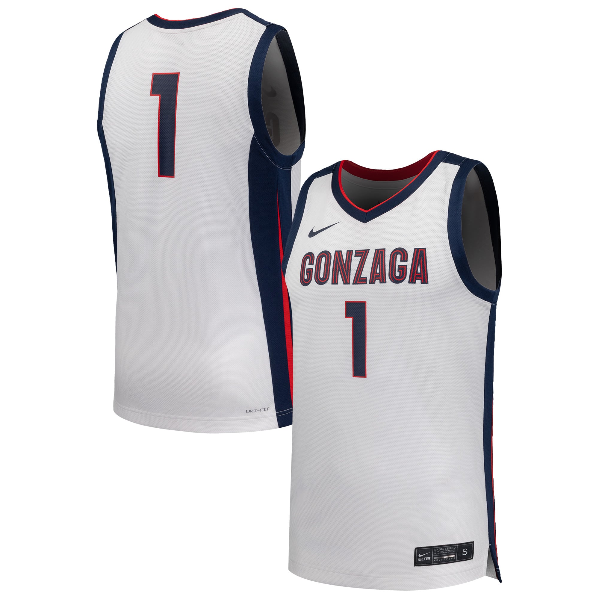#1 Gonzaga Bulldogs Basketball Jersey White - front and back view