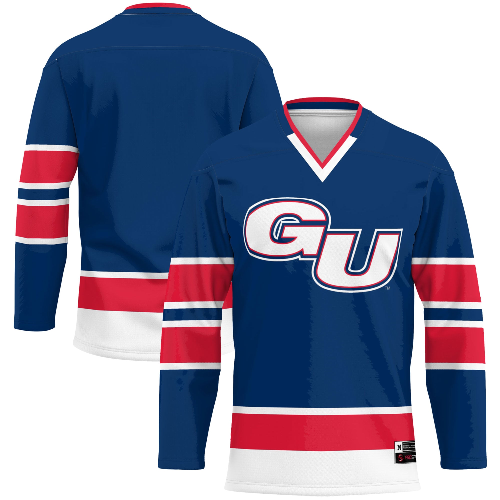 Gonzaga Bulldogs Hockey Jersey Navy - front and back view
