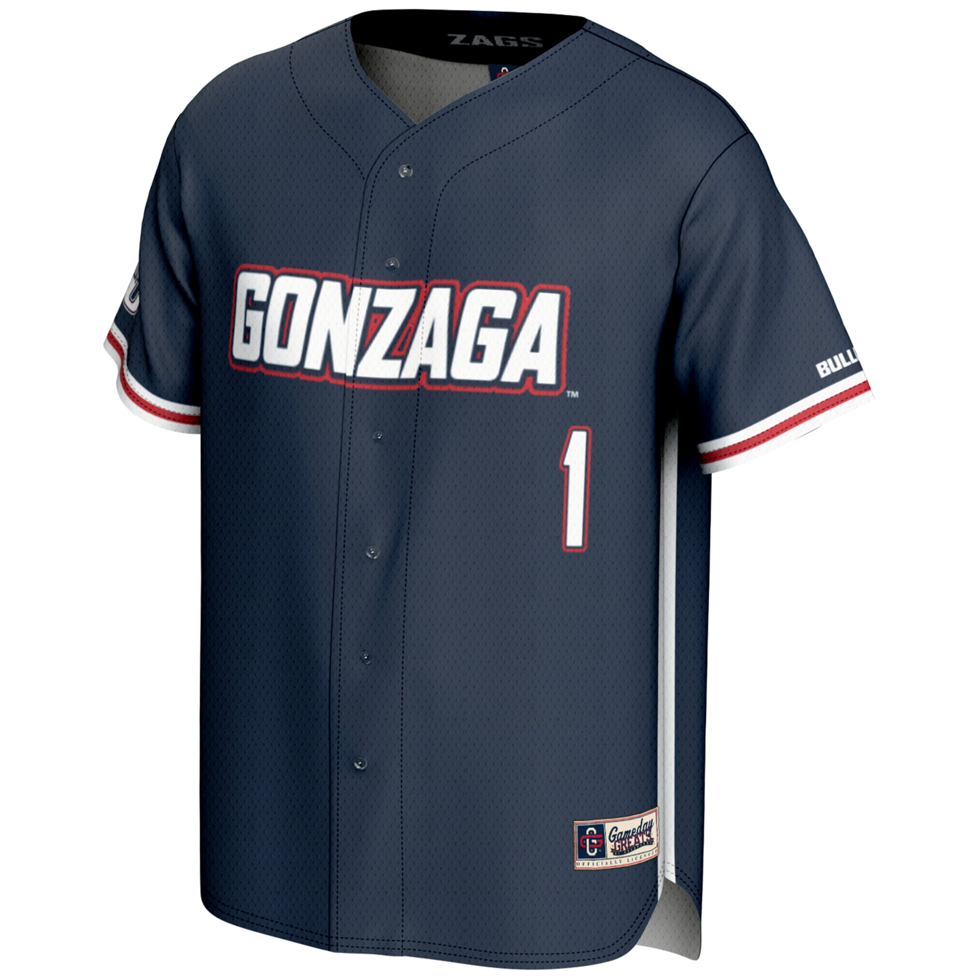 #1 Gonzaga Bulldogs Lightweight Baseball Jersey Navy - front view