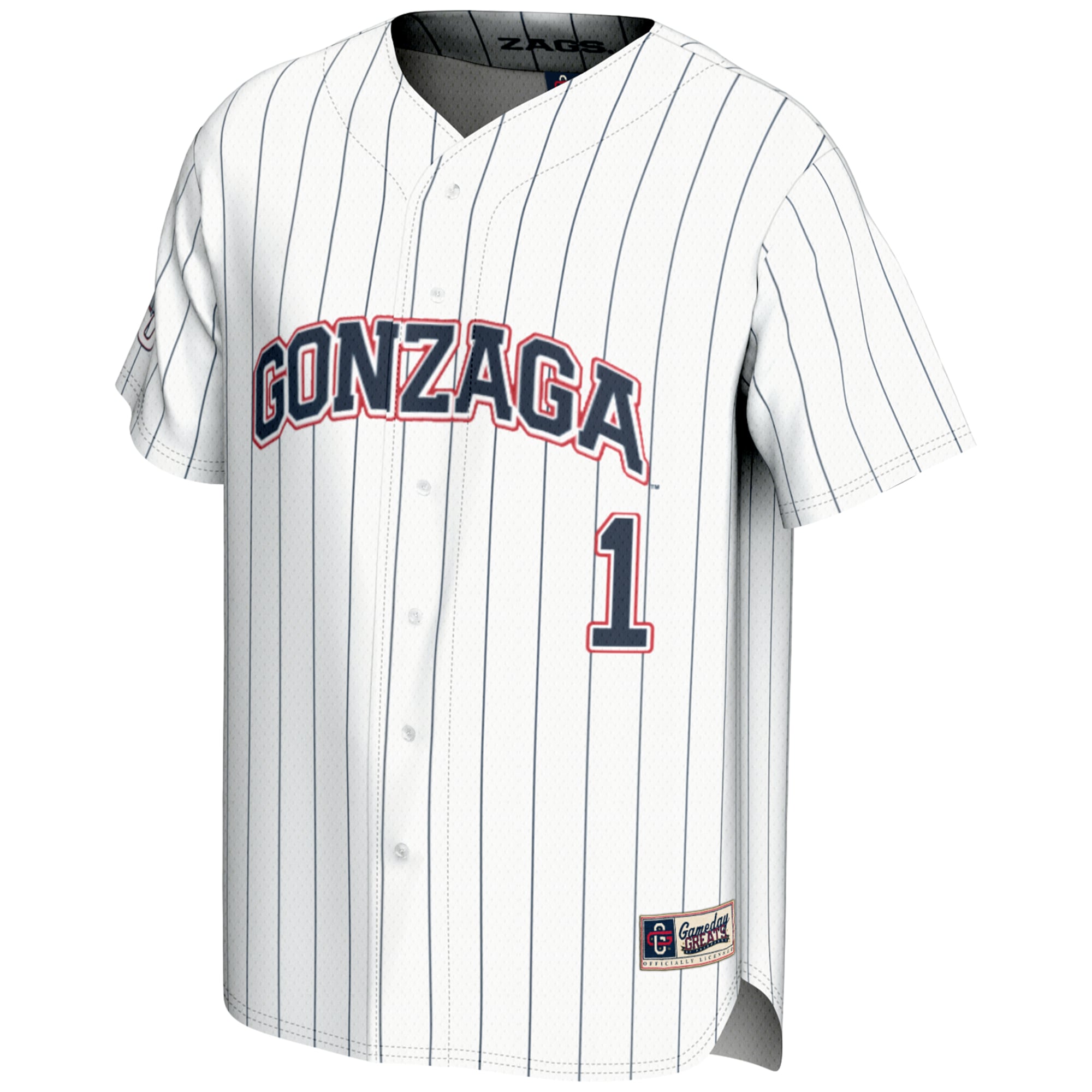 #1 Gonzaga Bulldogs Lightweight Baseball Jersey White - front view