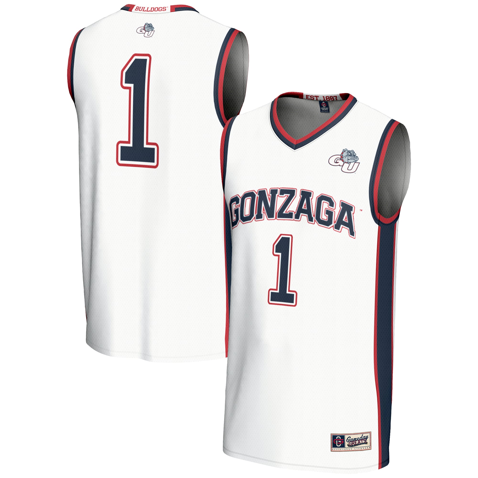 #1 Gonzaga Bulldogs Lightweight Basketball Jersey White - front and back view