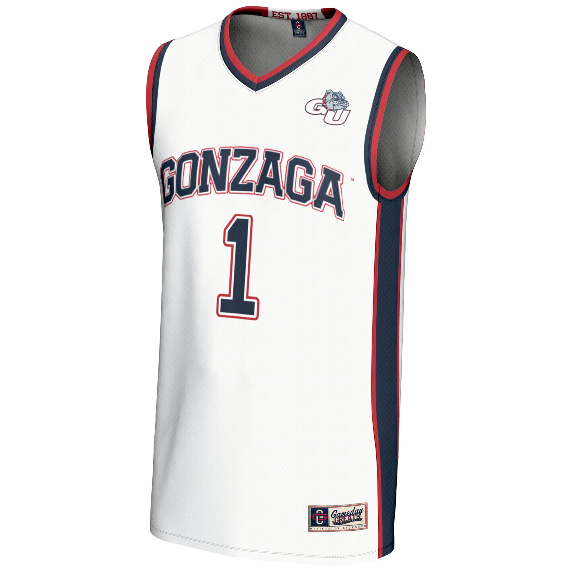 #1 Gonzaga Bulldogs Lightweight Basketball Jersey White - front view
