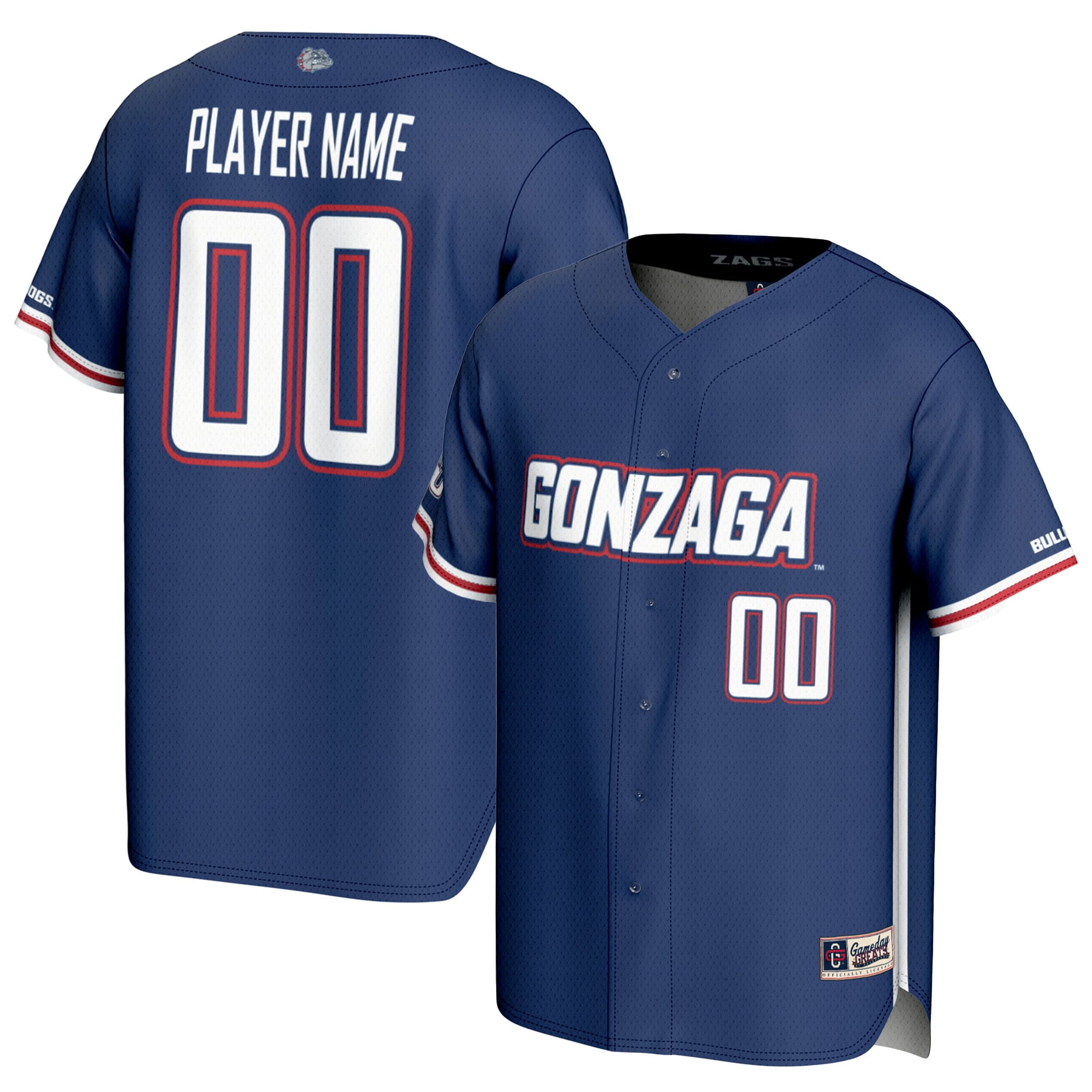 Gonzaga Bulldogs Unisex Baseball Lightweight Jersey Navy - front and back view