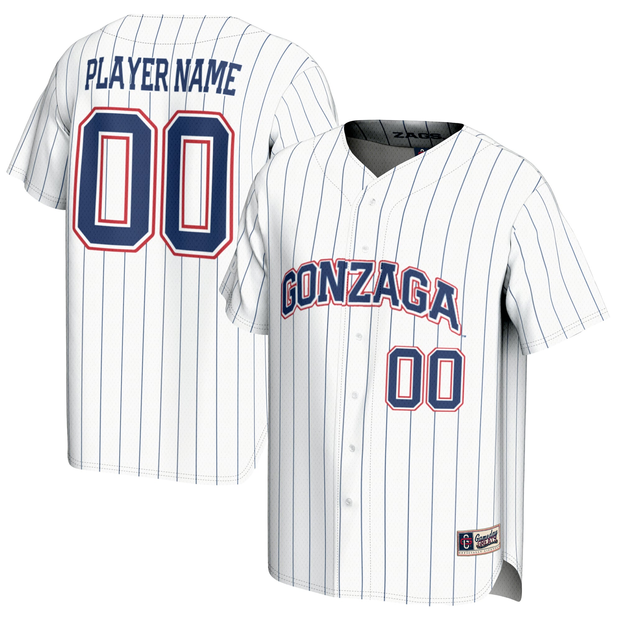 Gonzaga Bulldogs Youth Baseball Lightweight Jersey White - front and back view