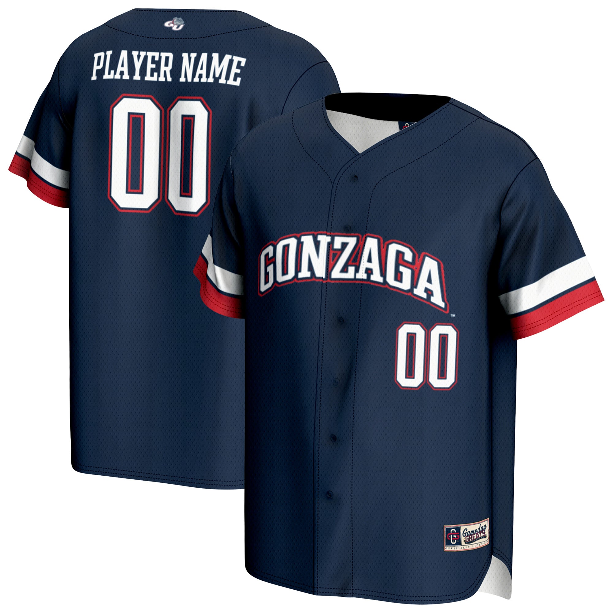 Gonzaga Bulldogs Unisex Lightweight Baseball Jersey Navy - front and back view
