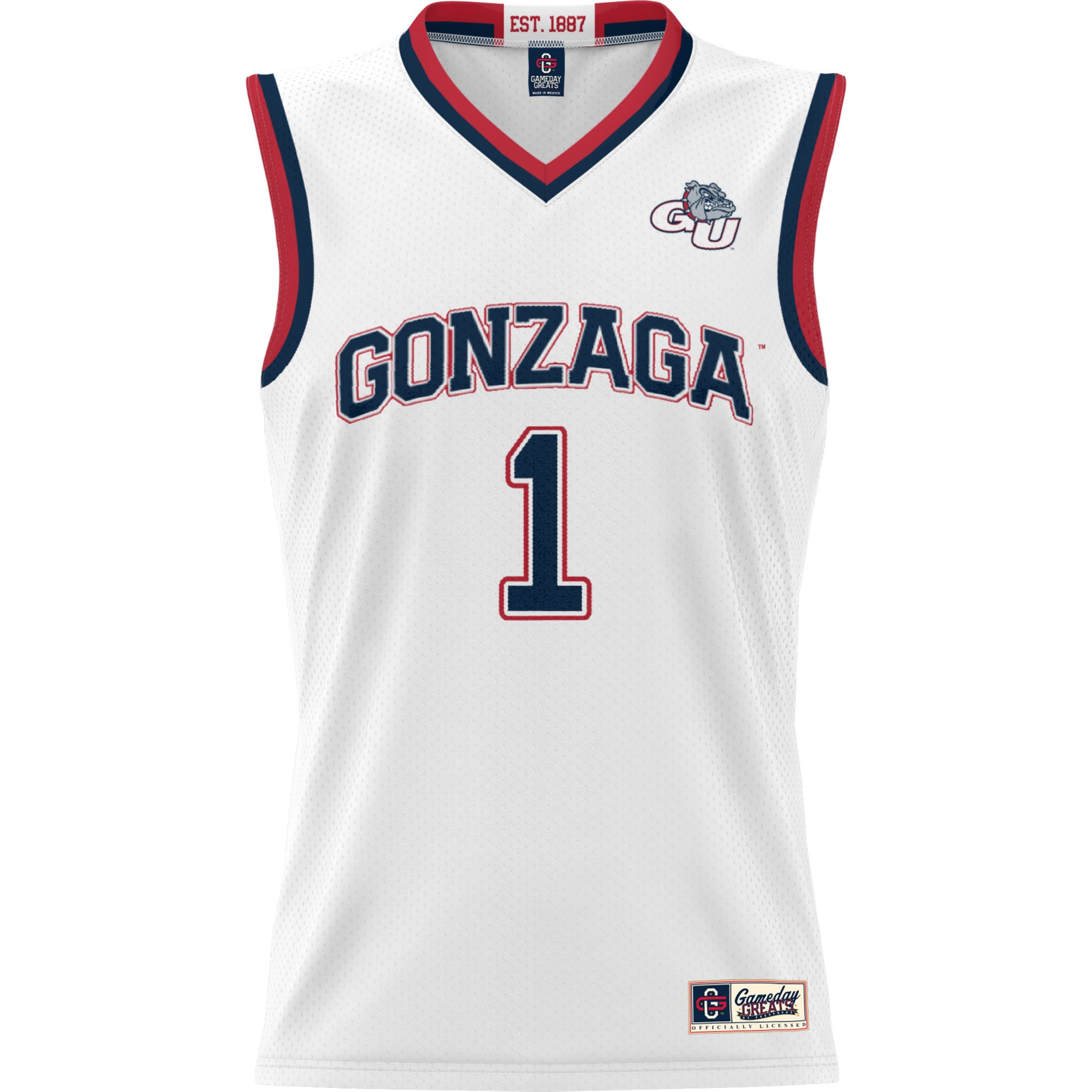 #1 Gonzaga Bulldogs Youth Lightweight Basketball Jersey White - front view