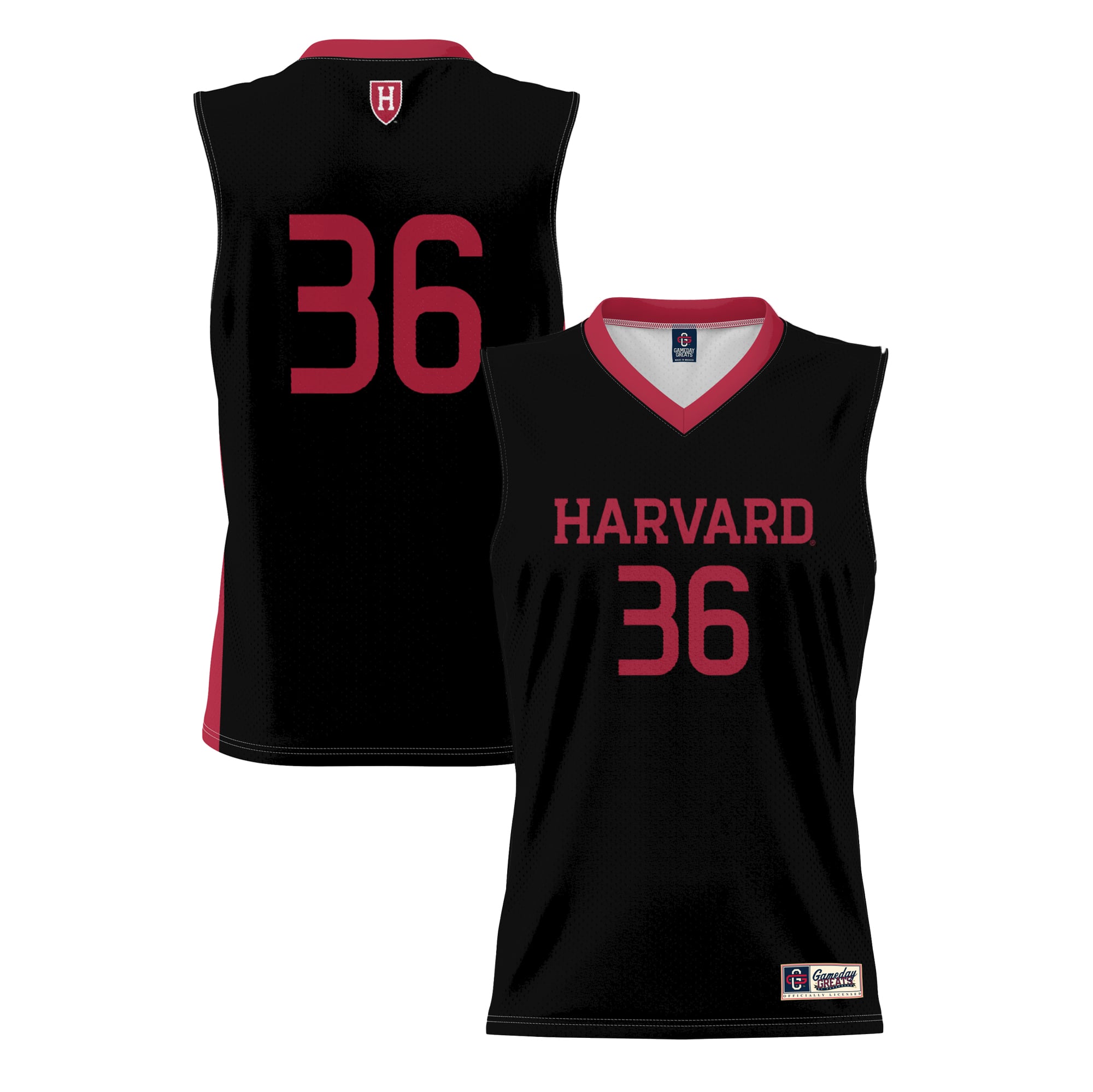 #36 Harvard Crimson Youth Lightweight Basketball Jersey Black - front and back view