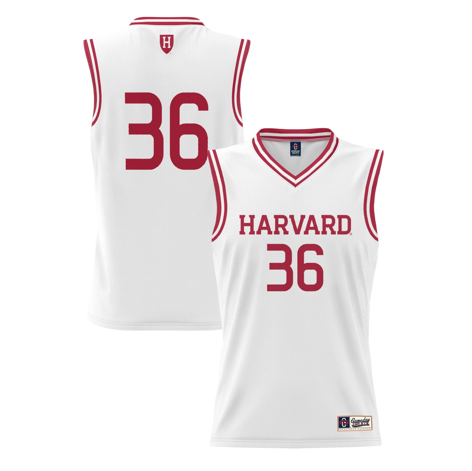#36 Harvard Crimson Lightweight Basketball Jersey White - front and back view