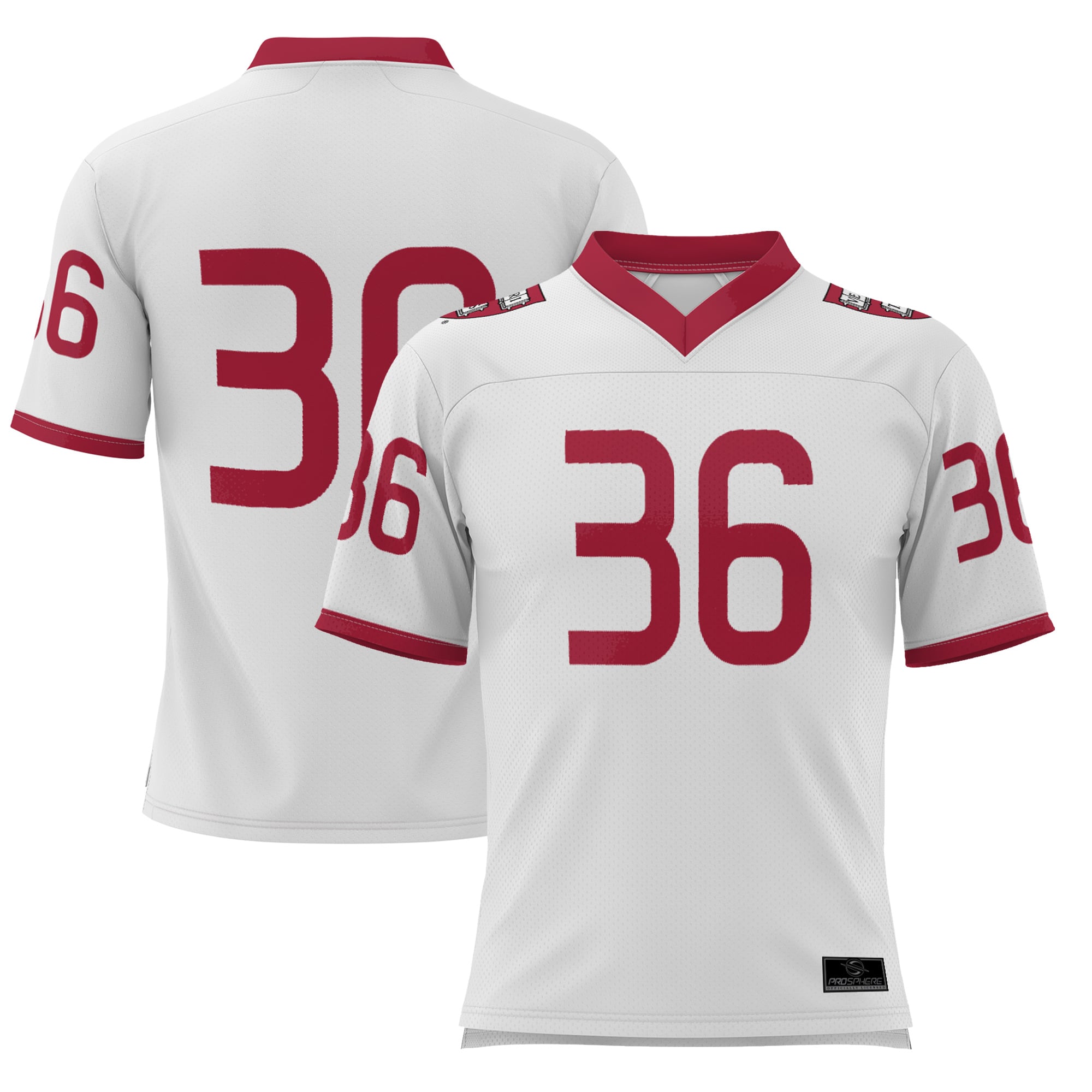 #36 Harvard Crimson Youth Football Jersey White - front and back view