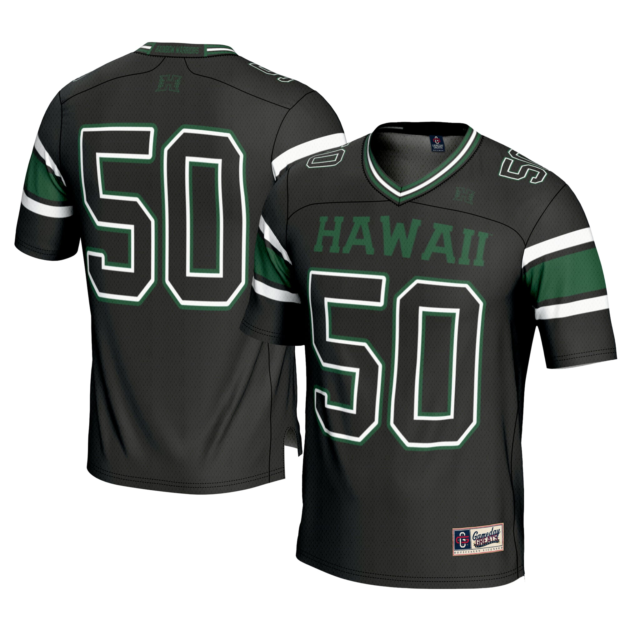 #1 Hawaii Rainbow Warriors Football Jersey Black - front and back view