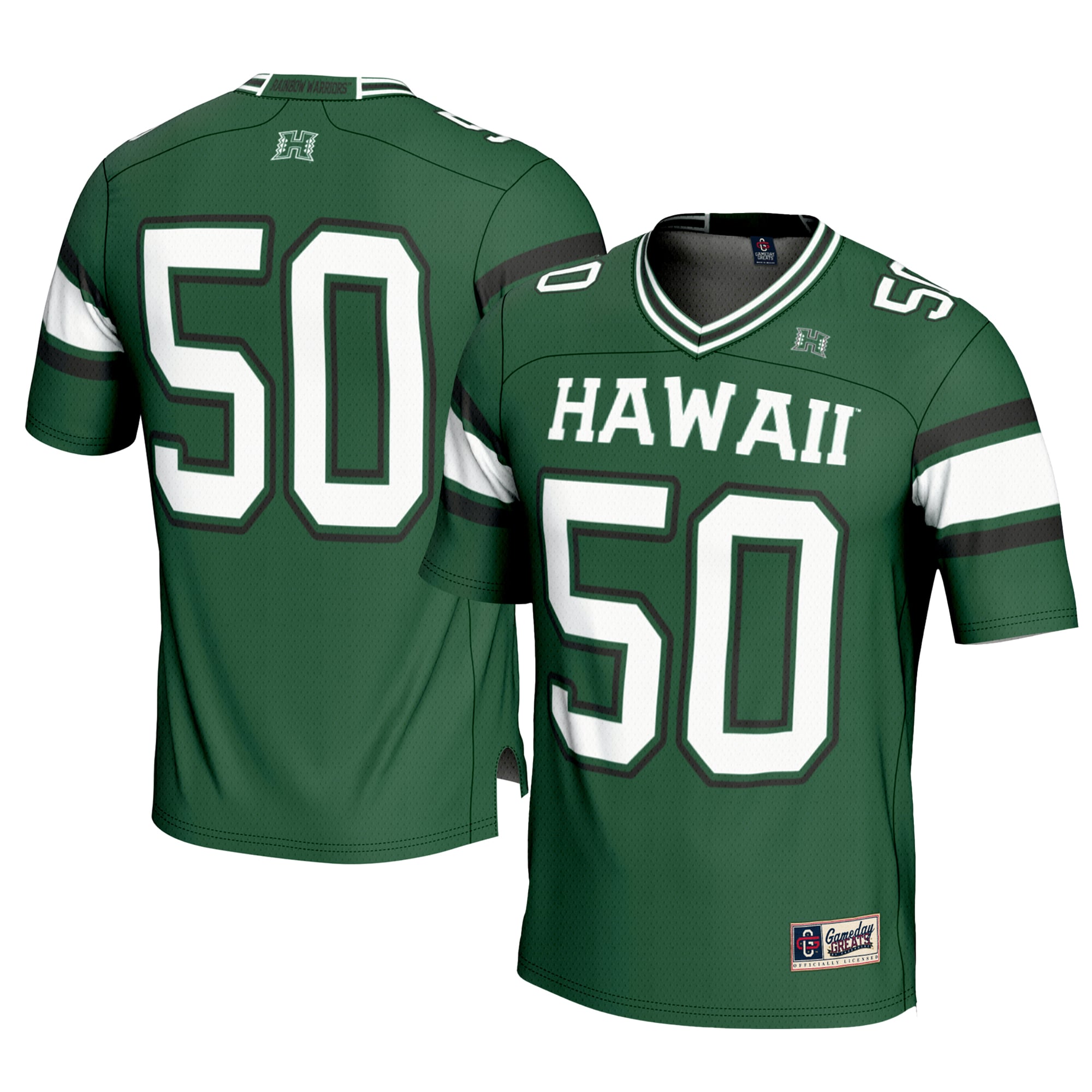 #1 Hawaii Rainbow Warriors Football Jersey Green - front and back view