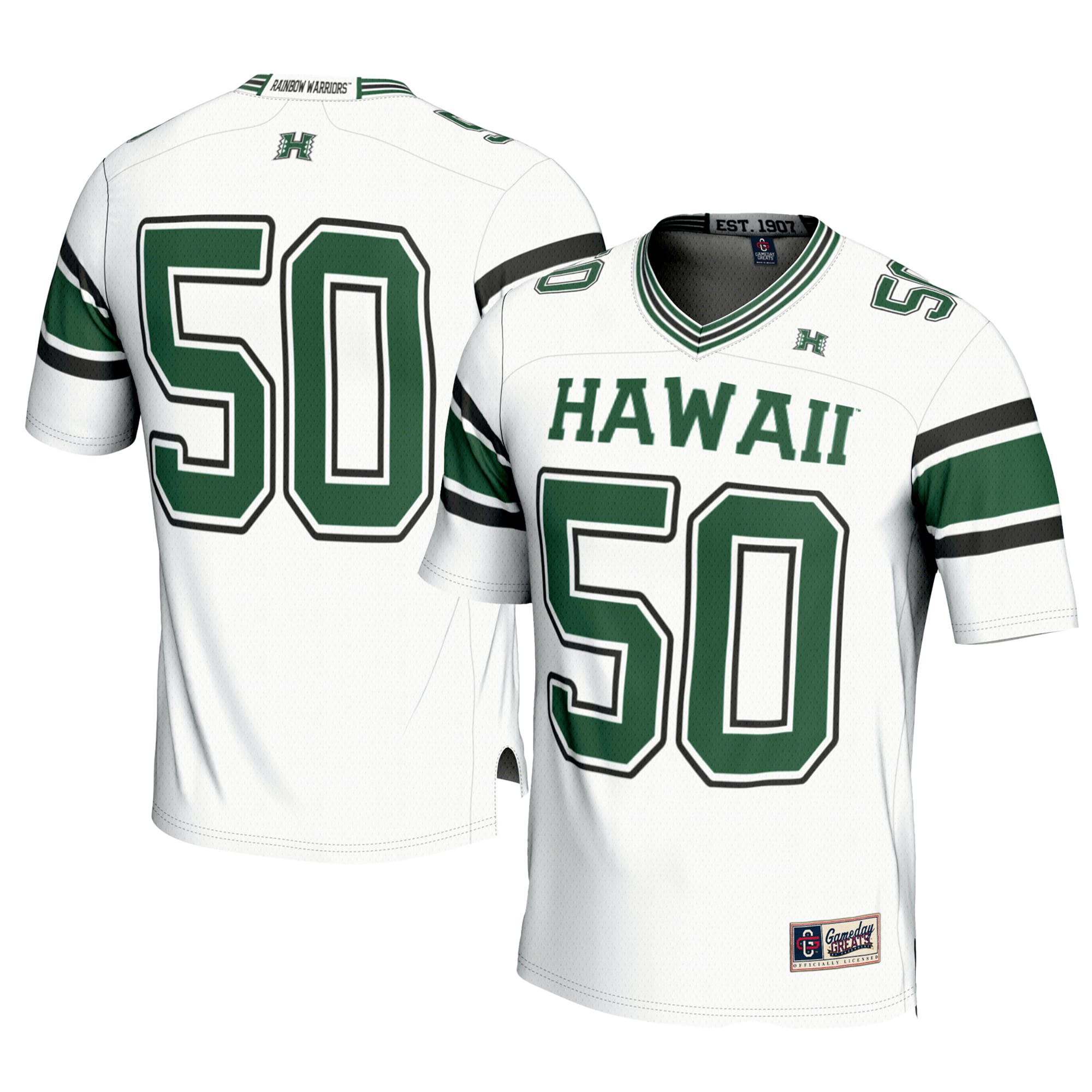 #1 Hawaii Rainbow Warriors Football Jersey White - front and back view