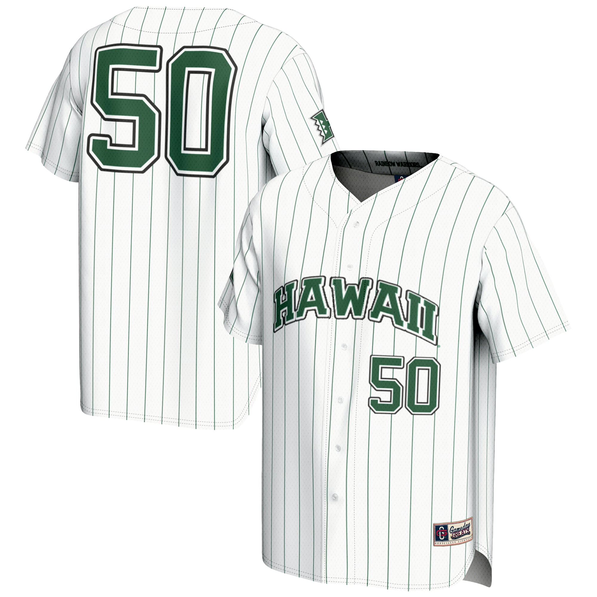 #1 Hawaii Rainbow Warriors Lightweight Baseball Jersey White - front and back view