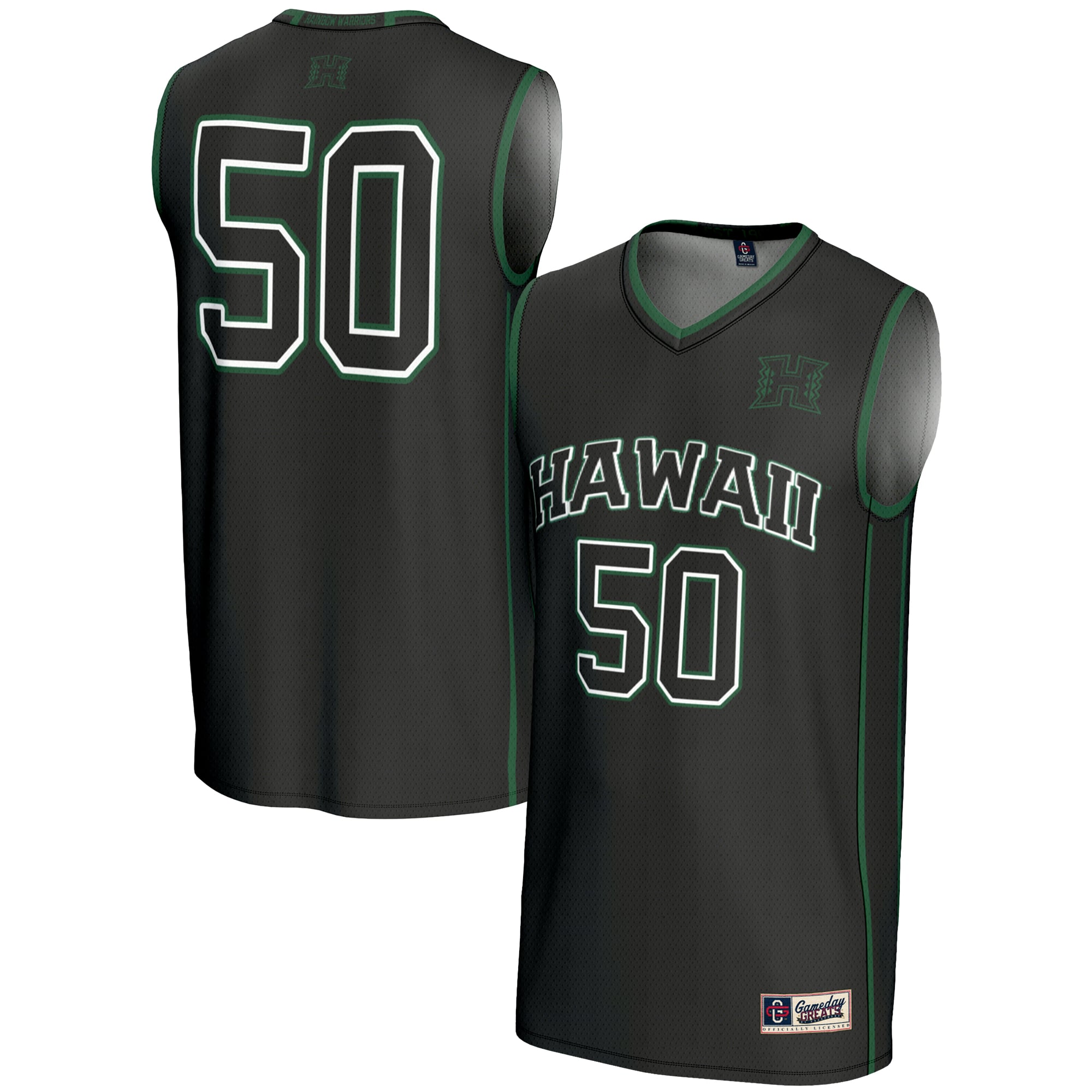 #50 Hawaii Rainbow Warriors Unisex Lightweight Basketball Jersey Black - front and back view