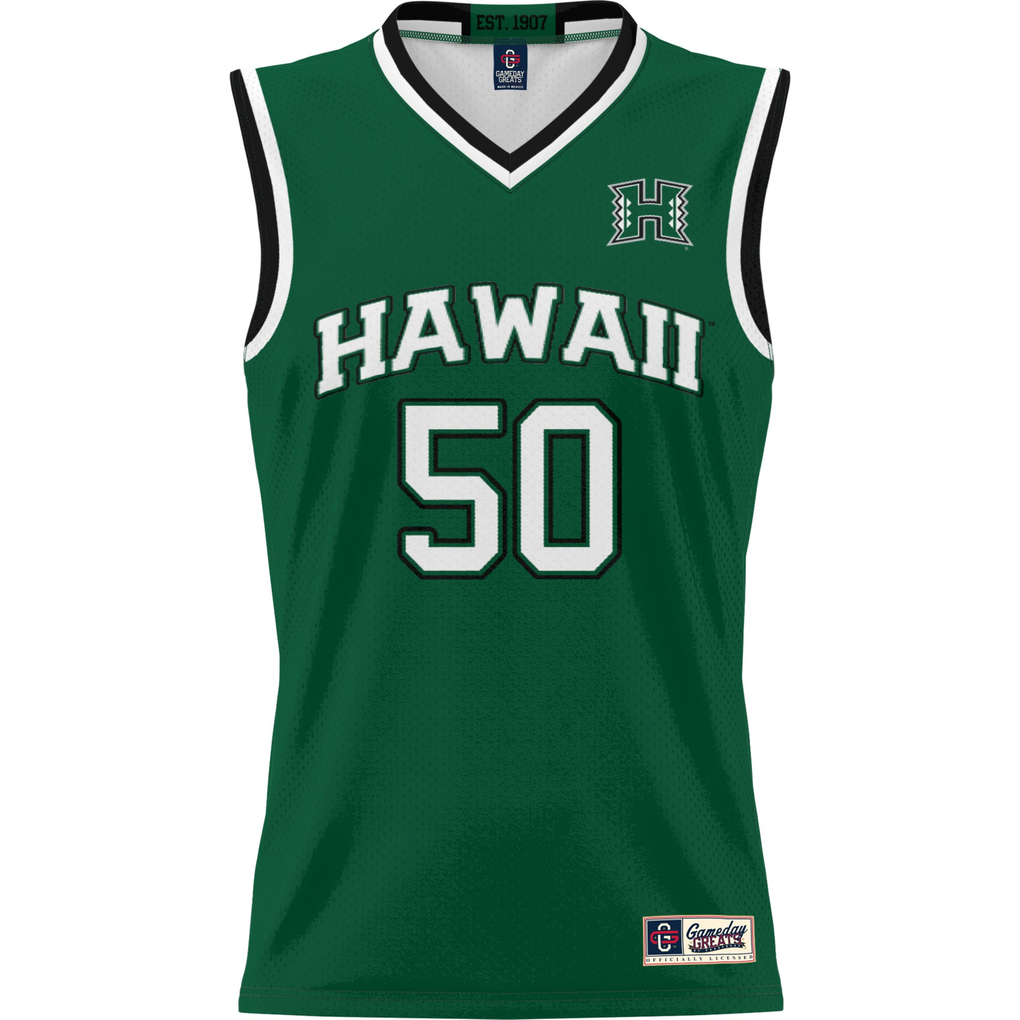 #50 Hawaii Rainbow Warriors Unisex Lightweight Basketball Jersey Green - front view