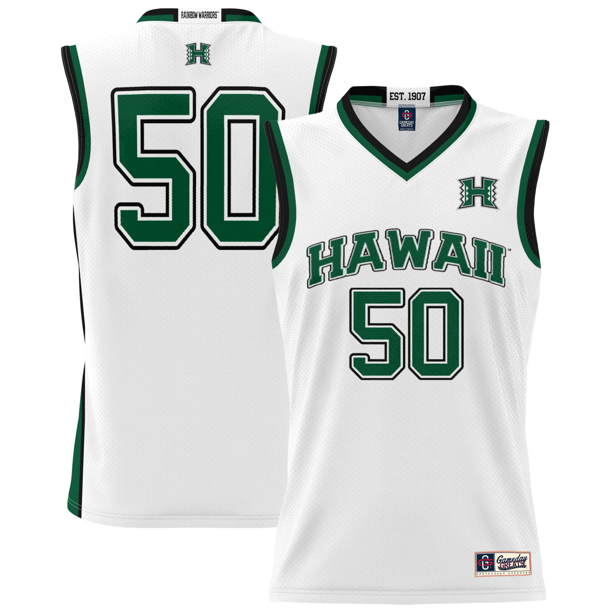 #50 Hawaii Rainbow Warriors Unisex Lightweight Basketball Jersey White - front and back view