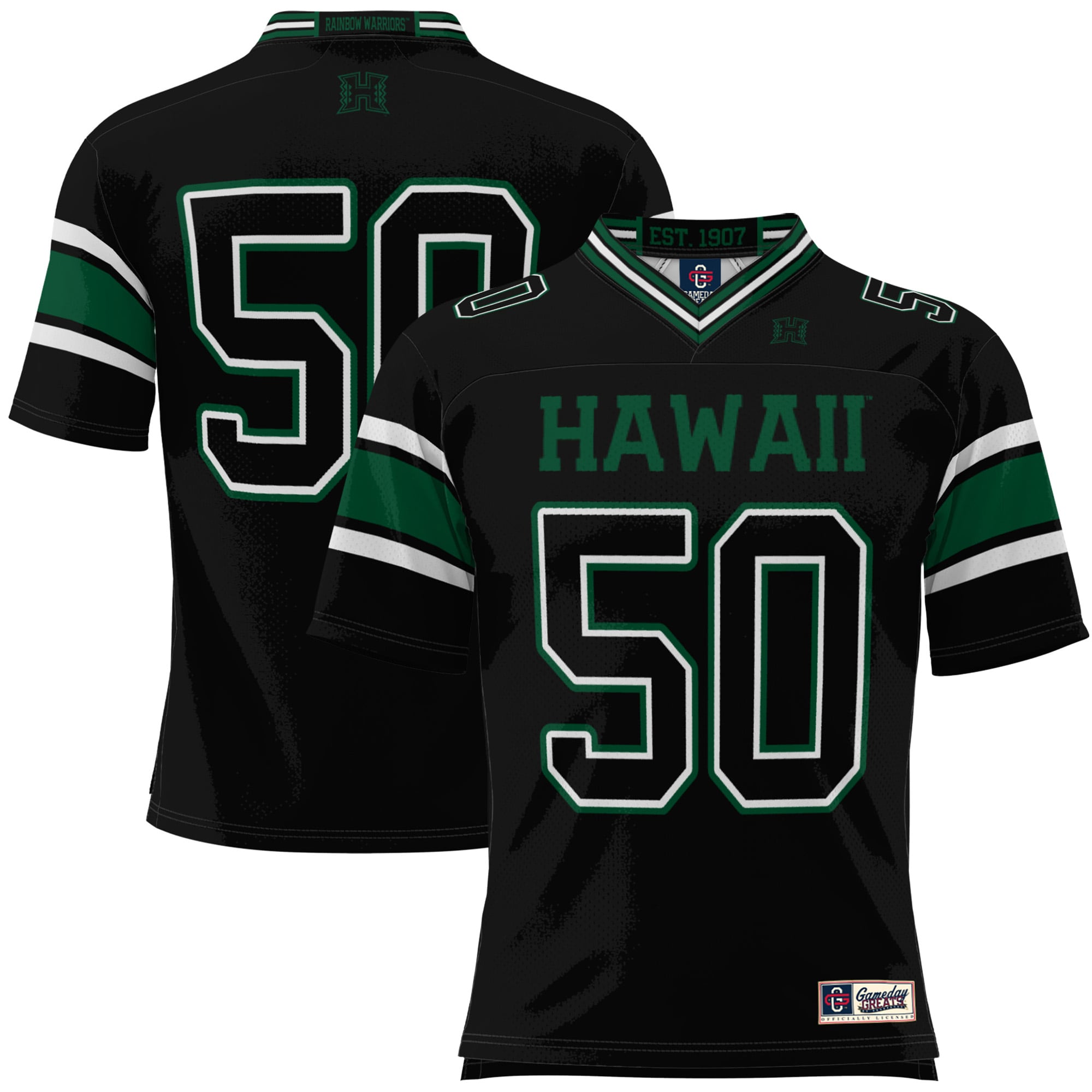 #50 Hawaii Rainbow Warriors Youth Football Jersey Black - front and back view
