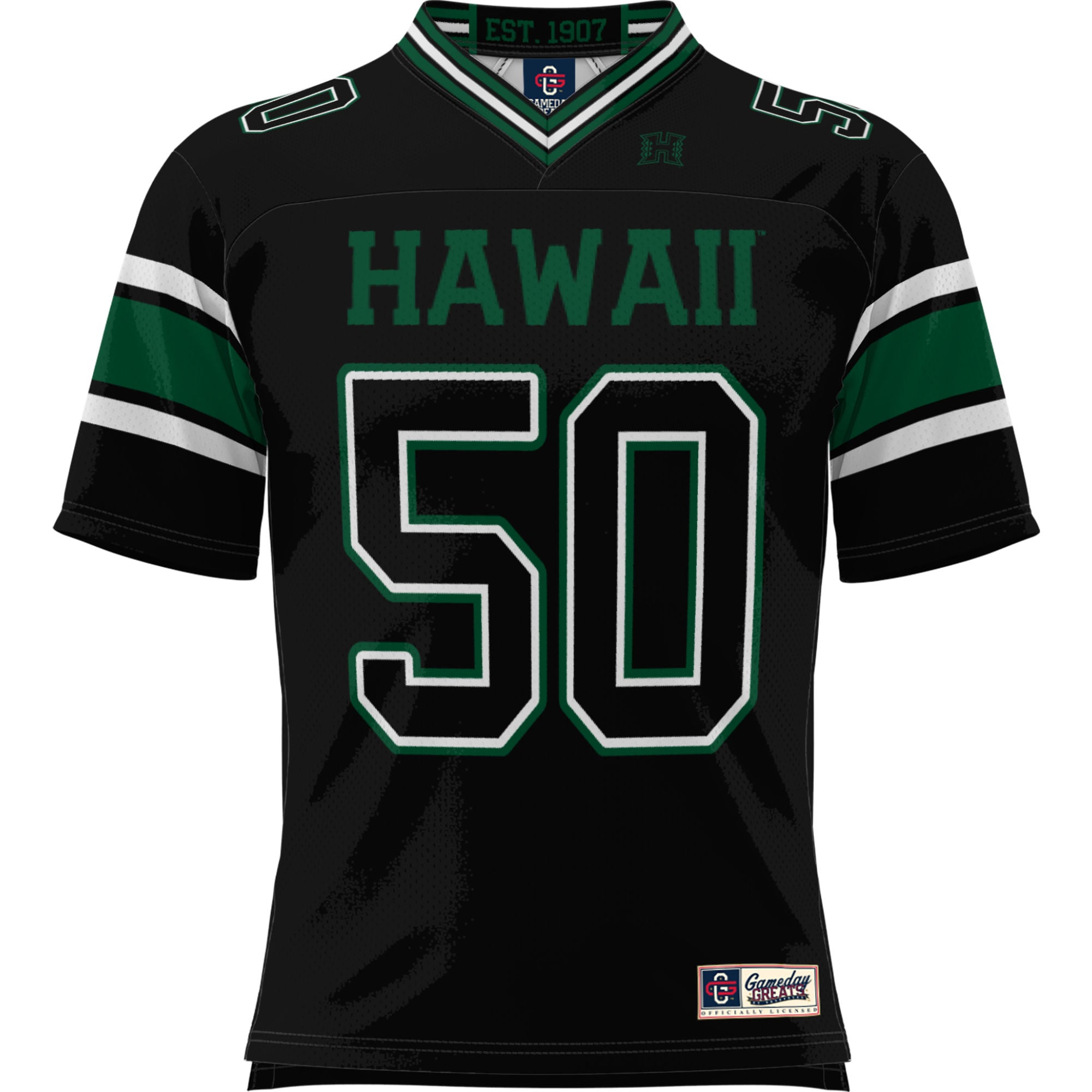 #50 Hawaii Rainbow Warriors Youth Football Jersey Black - front view